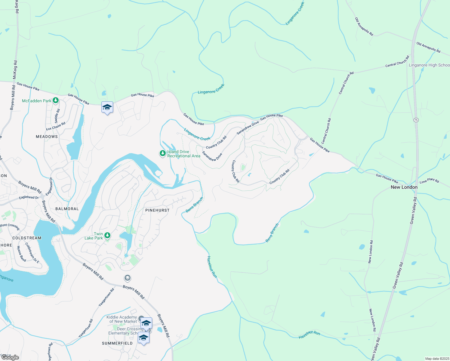 map of restaurants, bars, coffee shops, grocery stores, and more near 6823 Cherry Tree Court in New Market