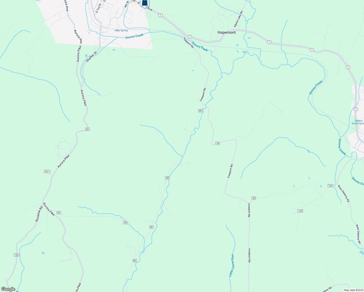 map of restaurants, bars, coffee shops, grocery stores, and more near 452 Snowy Creek Road in Terra Alta