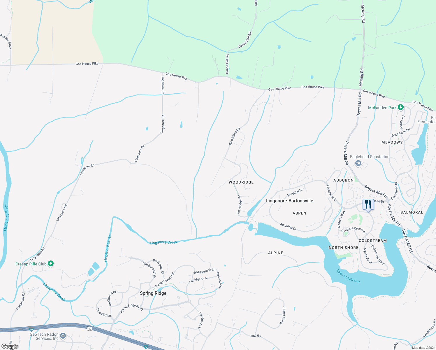 map of restaurants, bars, coffee shops, grocery stores, and more near 6815 Rehnquist Court in New Market