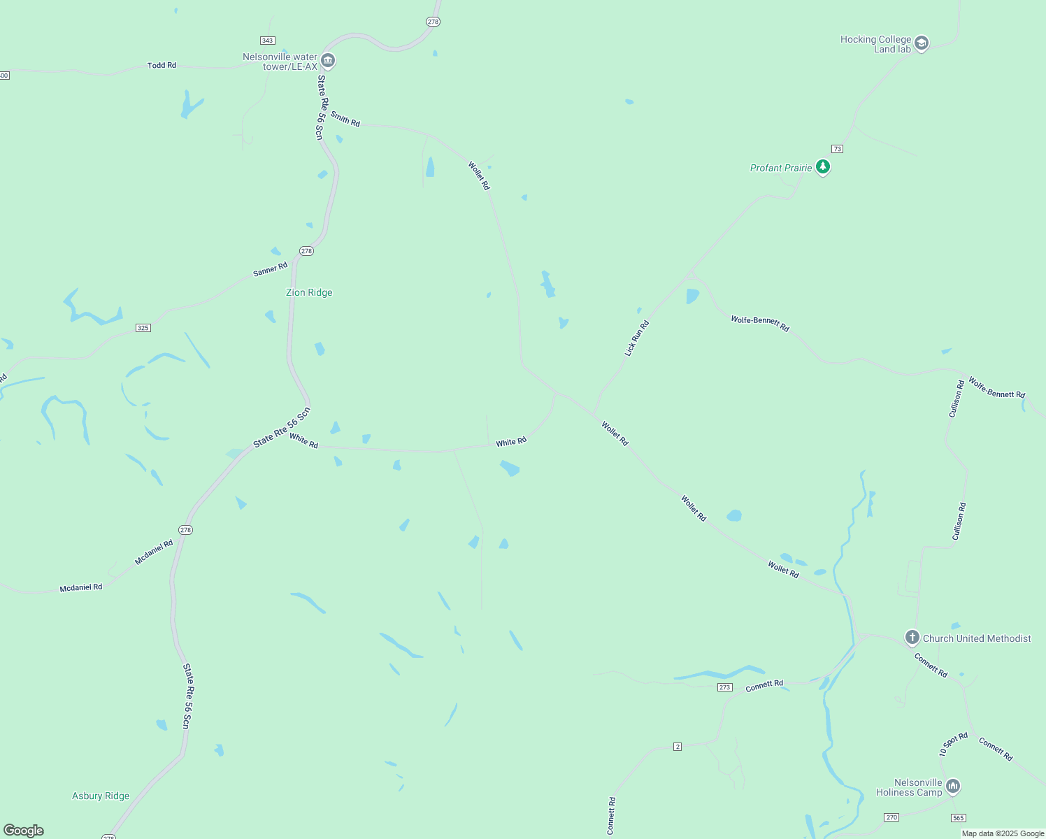 map of restaurants, bars, coffee shops, grocery stores, and more near 360 White Road in Nelsonville