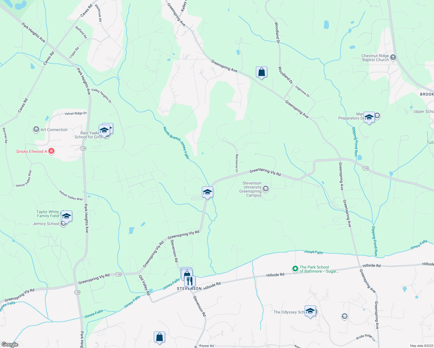 map of restaurants, bars, coffee shops, grocery stores, and more near 1738 Greenspring Valley Road in Baltimore County