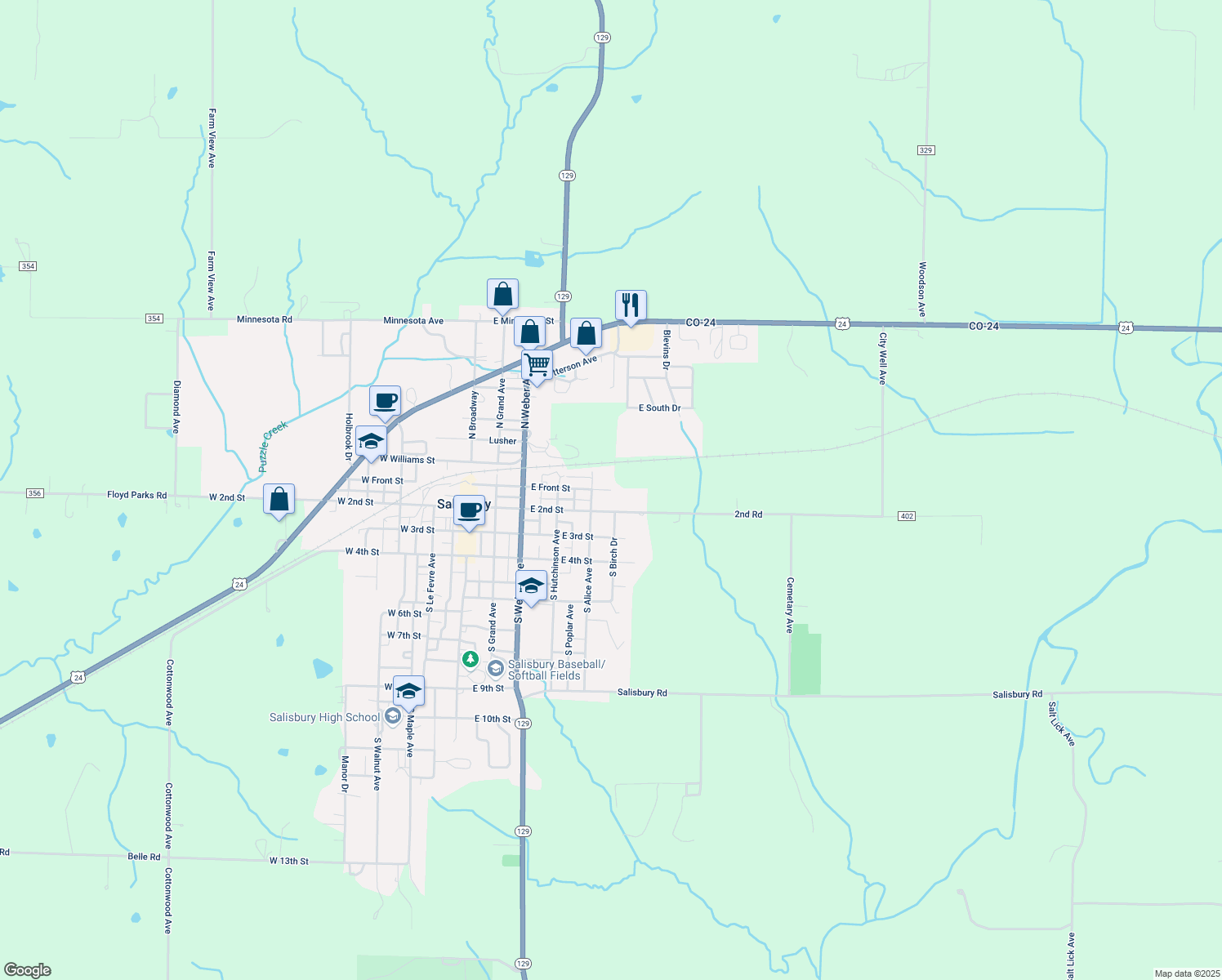 map of restaurants, bars, coffee shops, grocery stores, and more near 599 E Front St in Salisbury