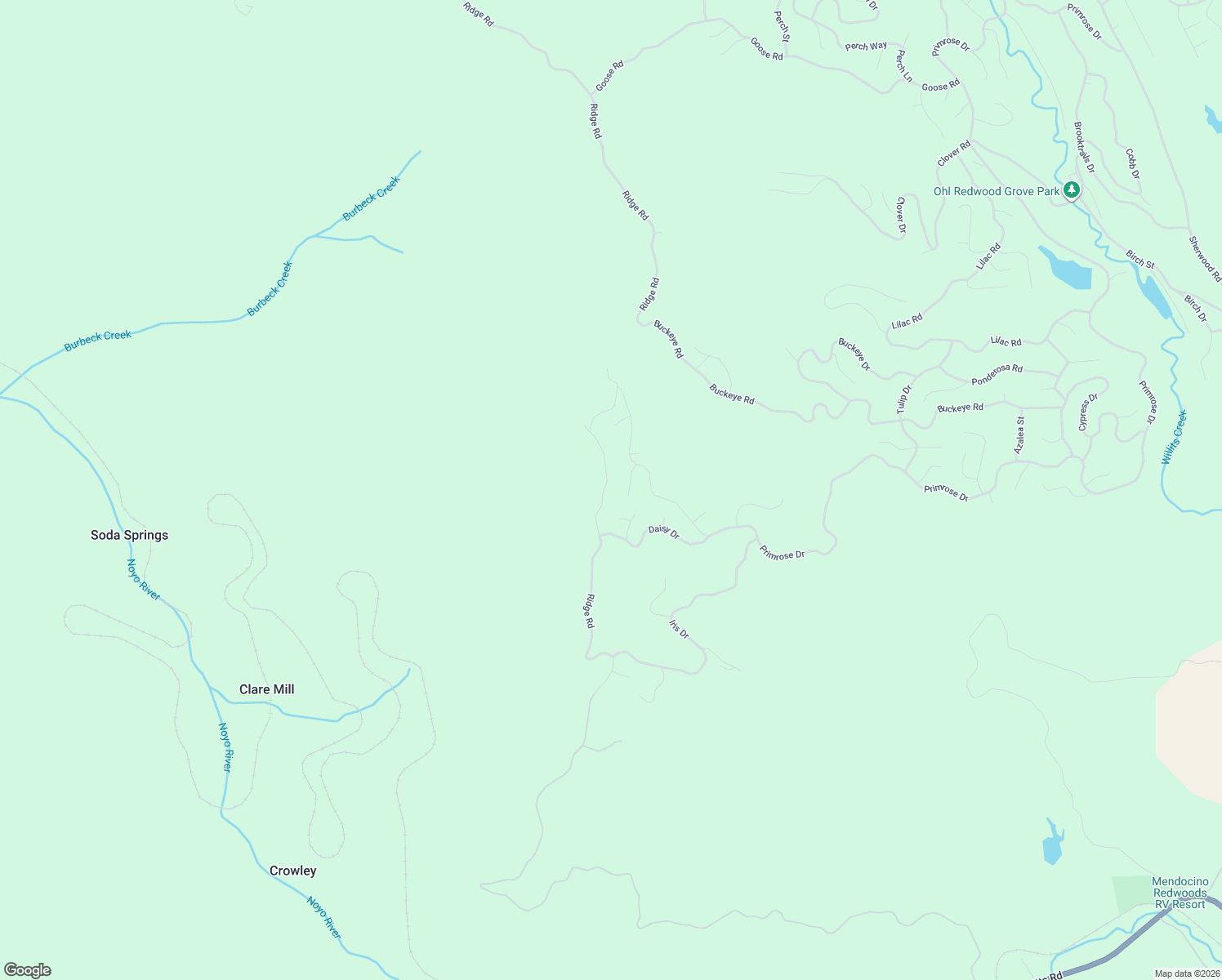 map of restaurants, bars, coffee shops, grocery stores, and more near 23620 Ridge Rd in Willits