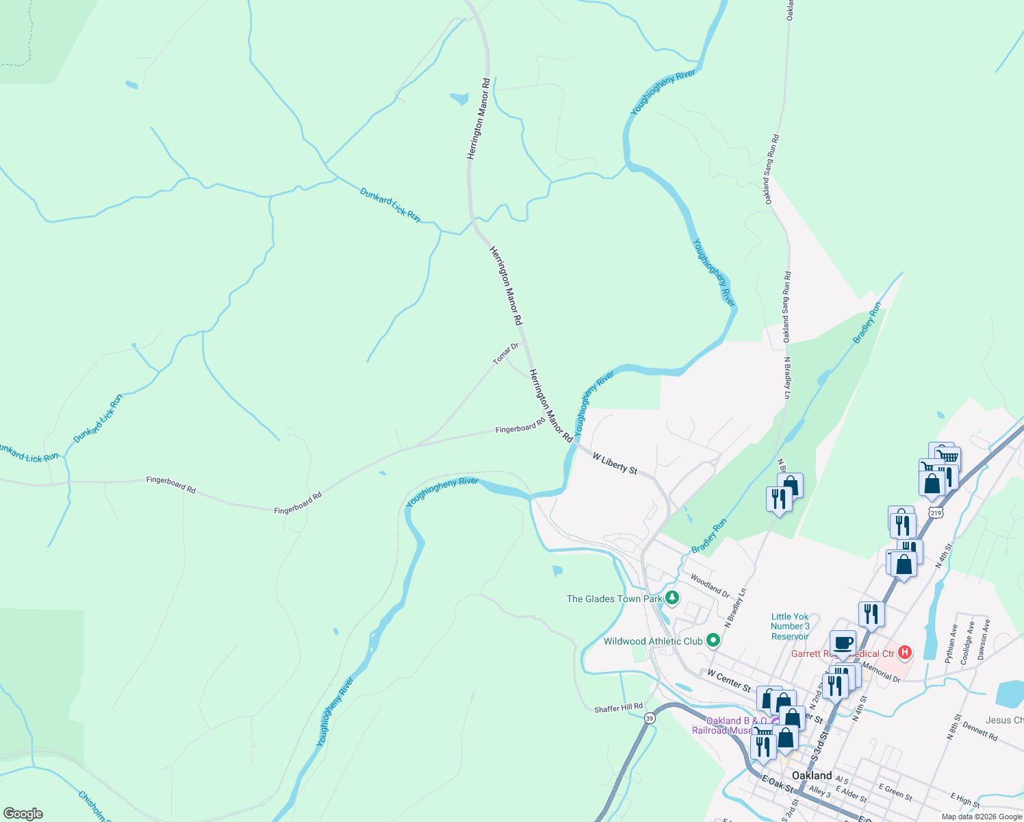 map of restaurants, bars, coffee shops, grocery stores, and more near 3395 Fingerboard Road in Oakland