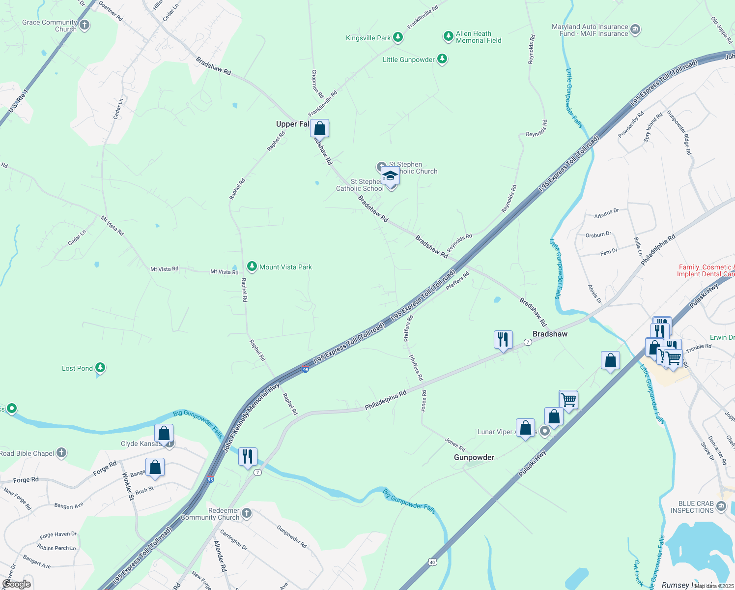 map of restaurants, bars, coffee shops, grocery stores, and more near 11020 Pfeffers Road in Kingsville