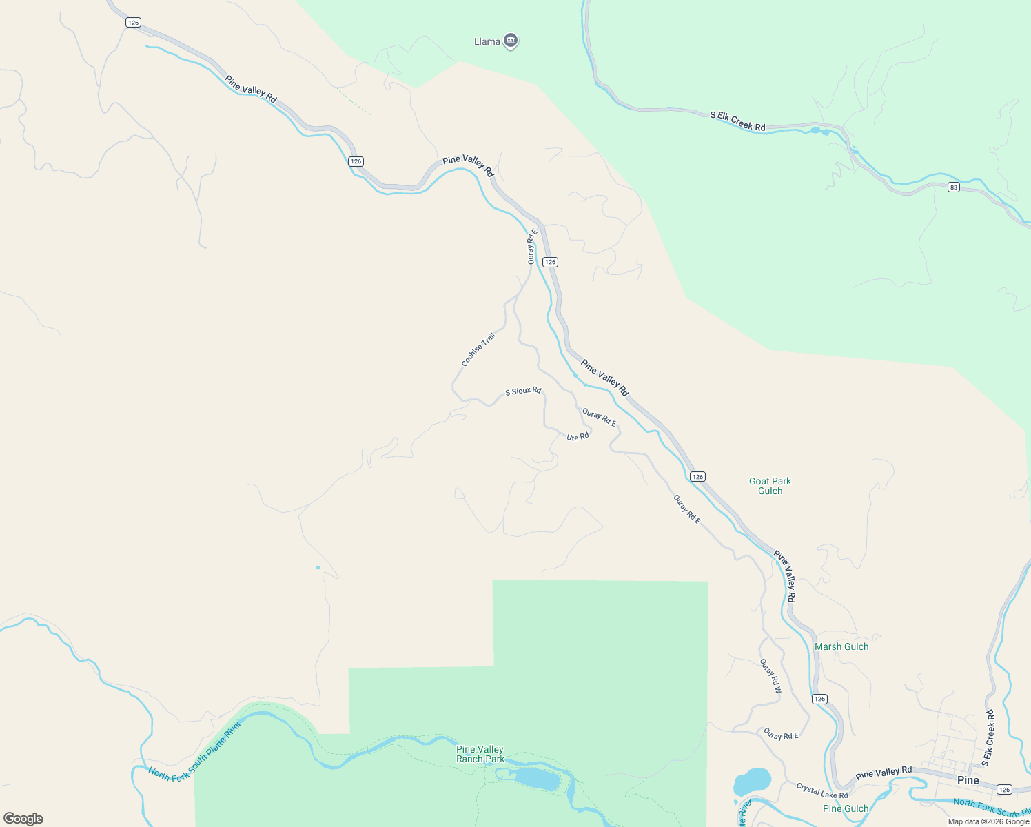 map of restaurants, bars, coffee shops, grocery stores, and more near 15831 South Sioux Road in Pine