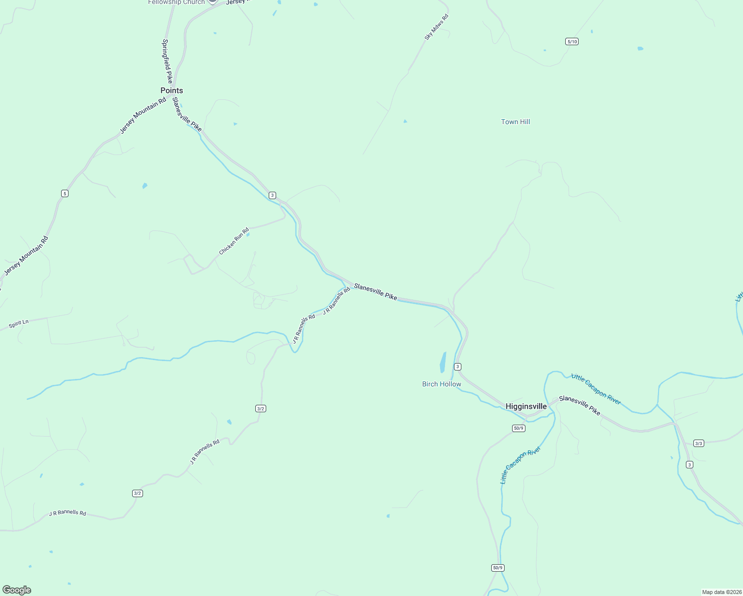 map of restaurants, bars, coffee shops, grocery stores, and more near 6102 Slanesville Pike in Points