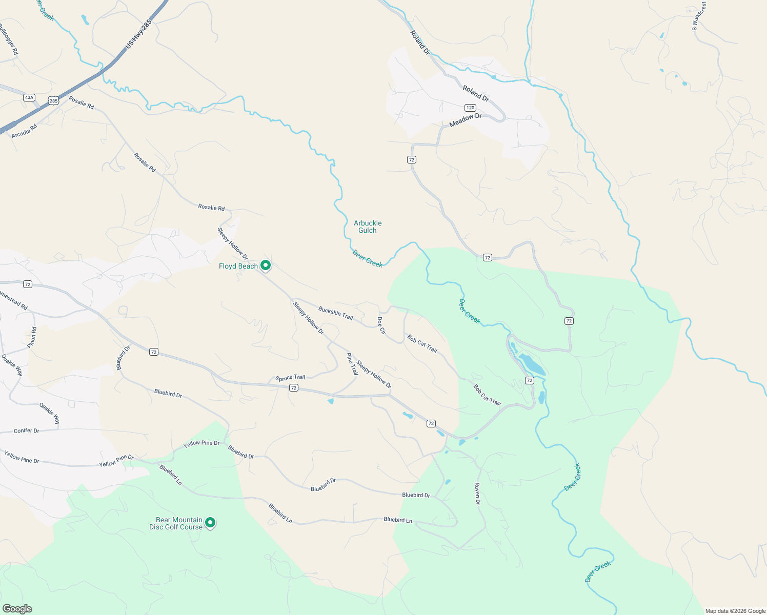 map of restaurants, bars, coffee shops, grocery stores, and more near 65 Catamount Lane in Bailey