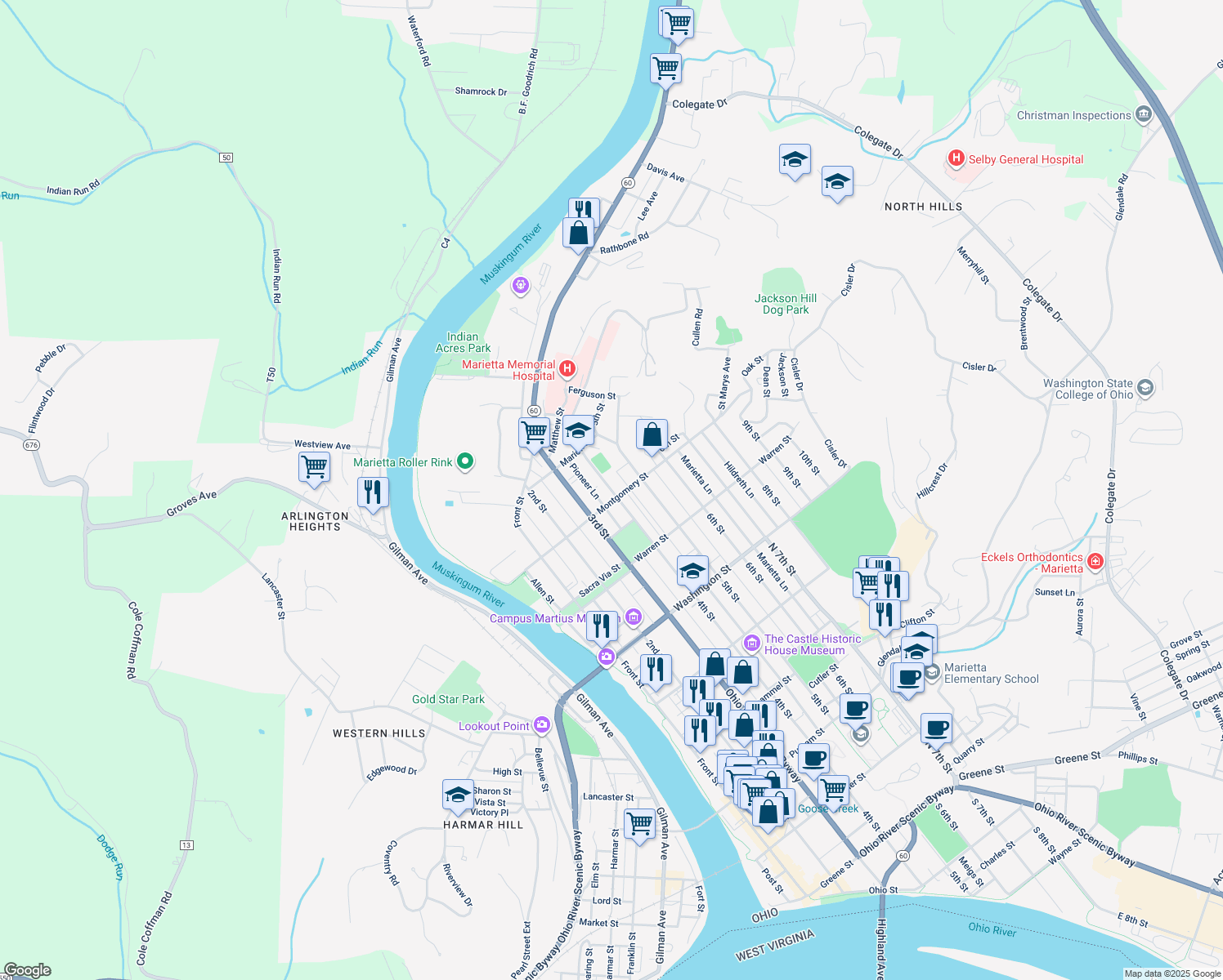 map of restaurants, bars, coffee shops, grocery stores, and more near 806 4th Street in Marietta
