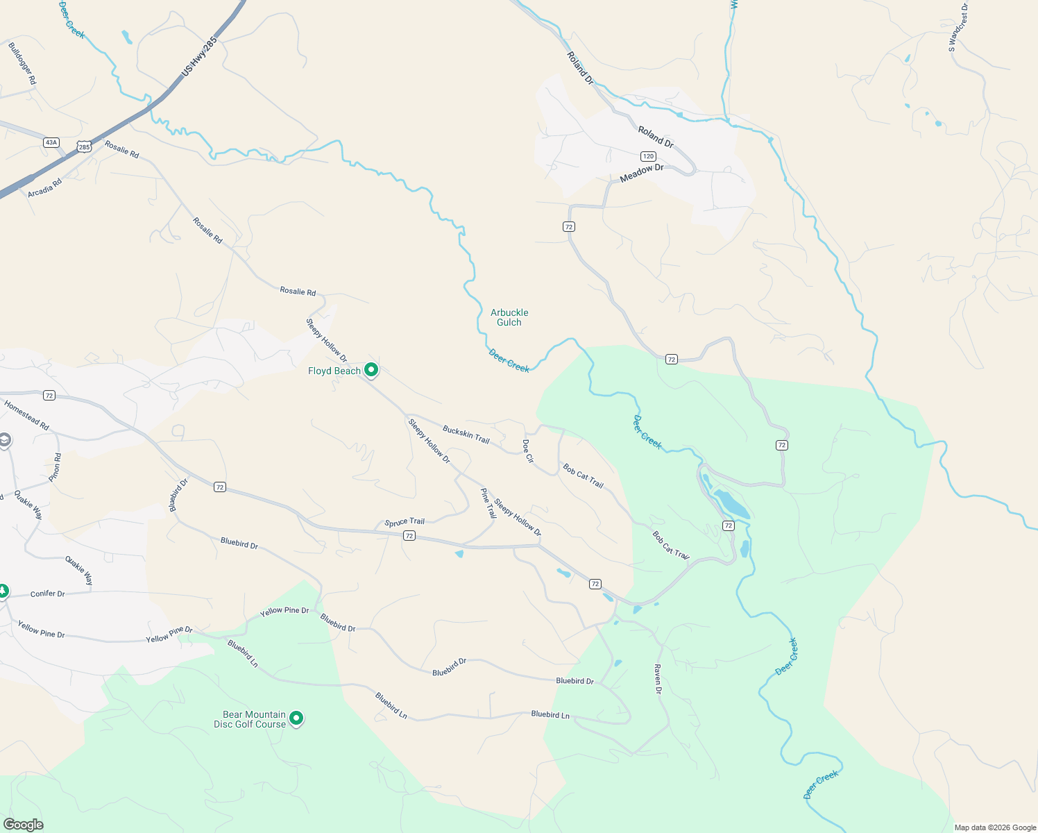 map of restaurants, bars, coffee shops, grocery stores, and more near 65 Catamount Lane in Bailey