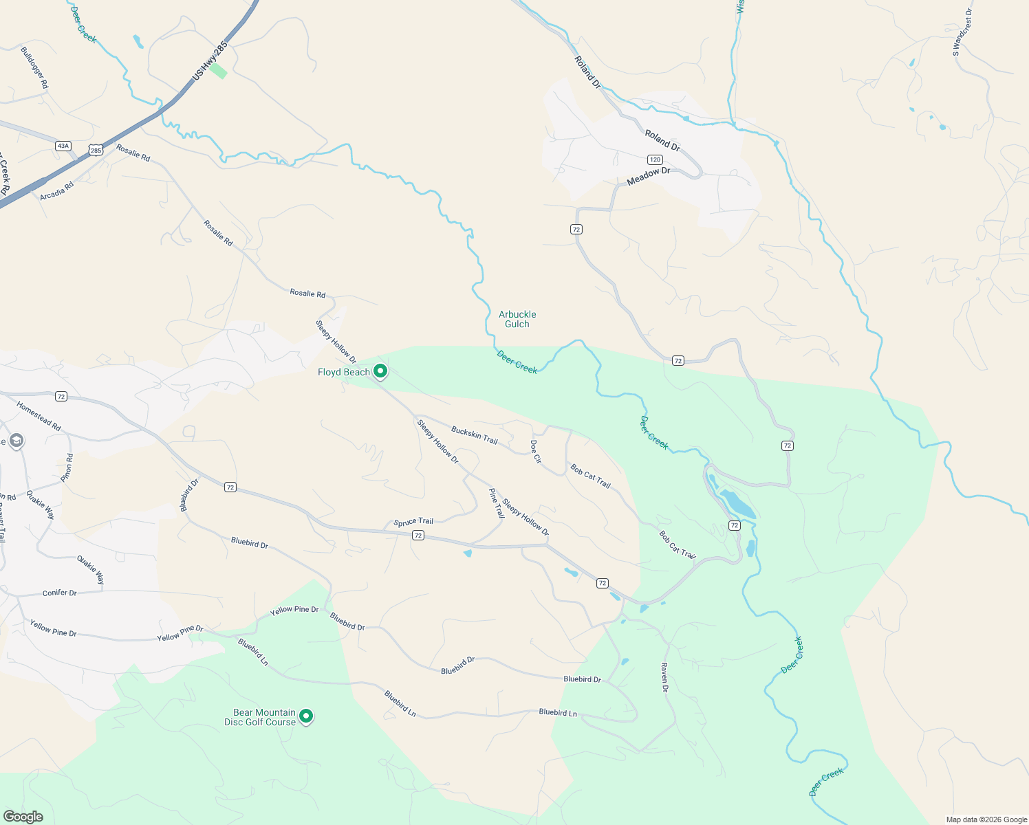 map of restaurants, bars, coffee shops, grocery stores, and more near 133 Catamount Lane in Bailey