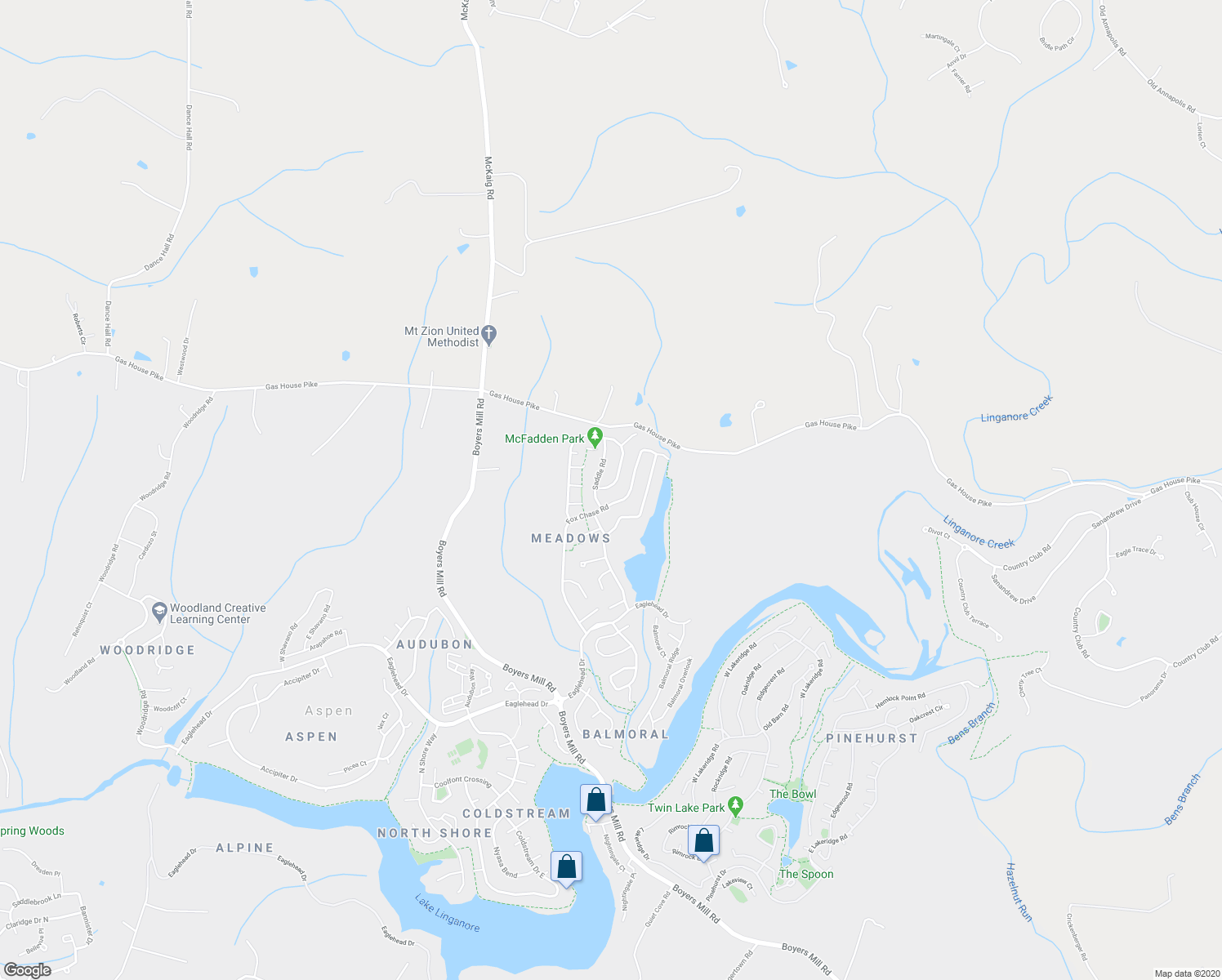 map of restaurants, bars, coffee shops, grocery stores, and more near 7172 Masters Road in New Market