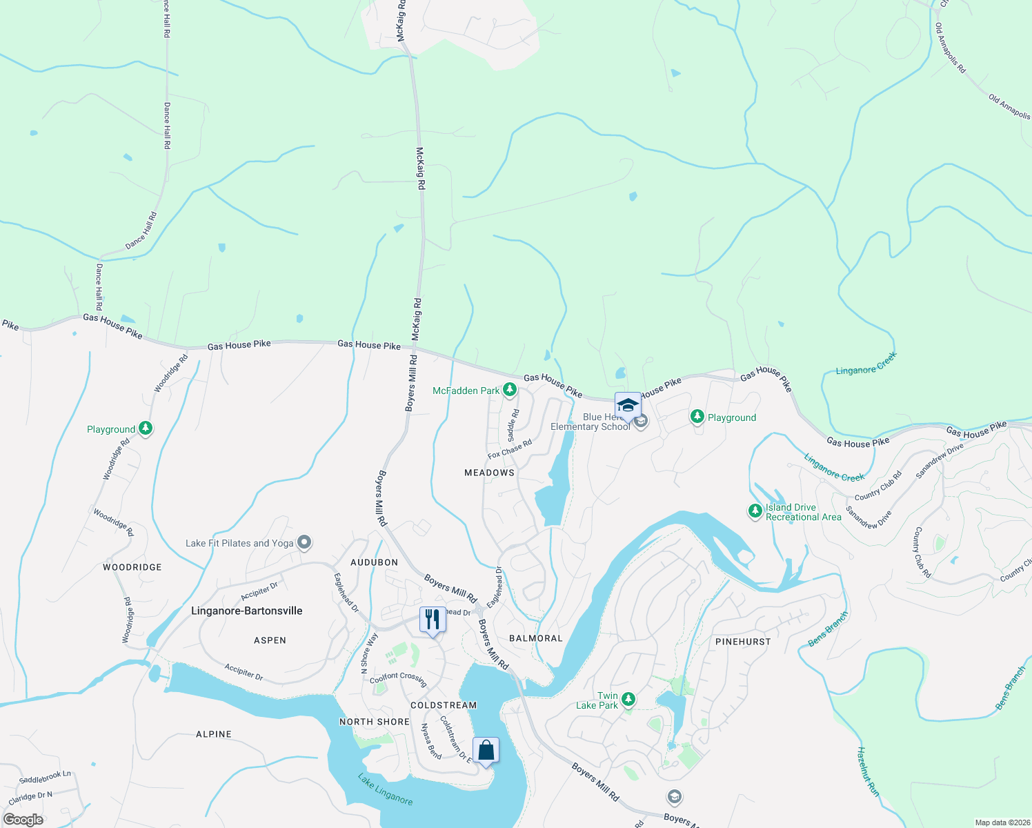 map of restaurants, bars, coffee shops, grocery stores, and more near 7116 Saddle Road in New Market