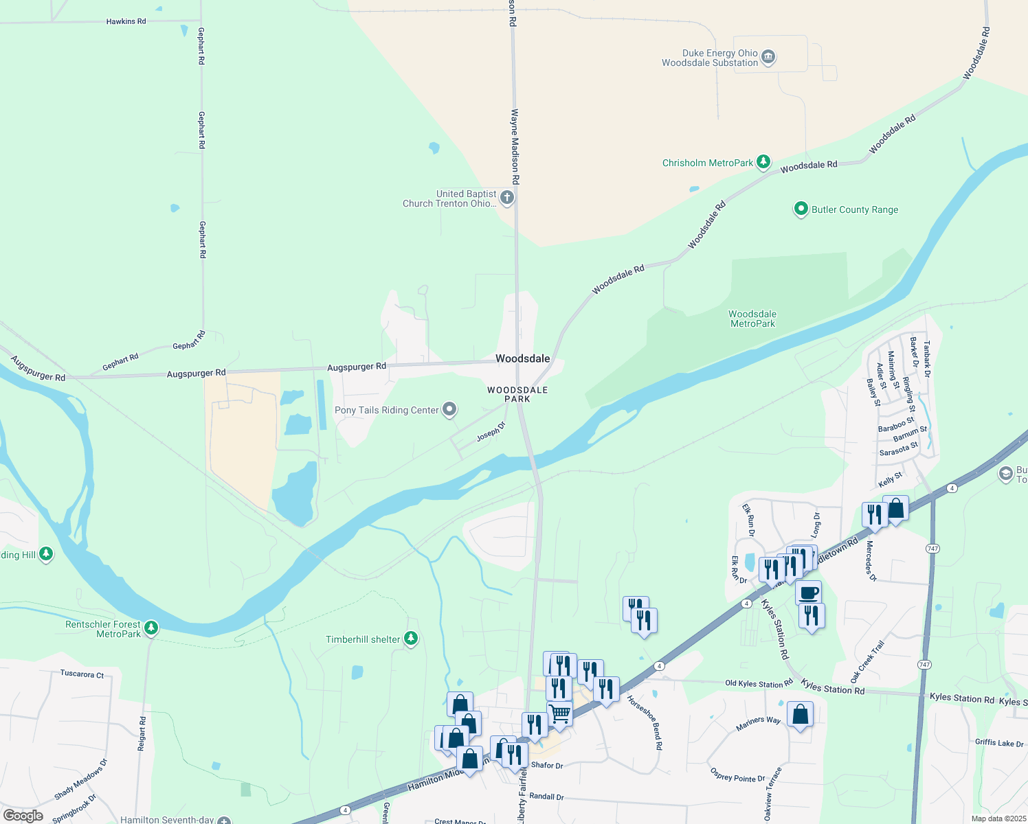 map of restaurants, bars, coffee shops, grocery stores, and more near 5445 Joseph Drive in Trenton