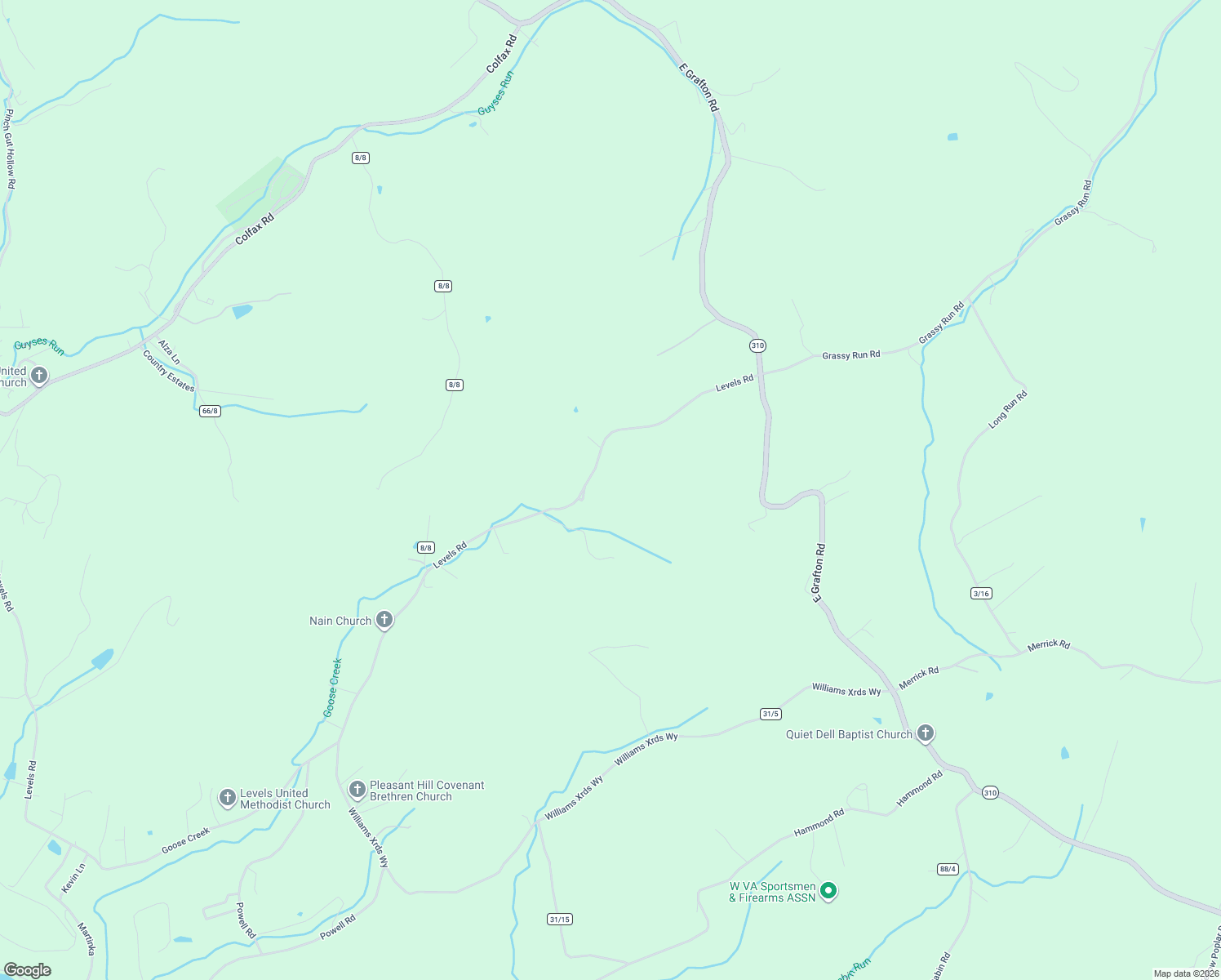 map of restaurants, bars, coffee shops, grocery stores, and more near 1716 Levels Road in Fairmont