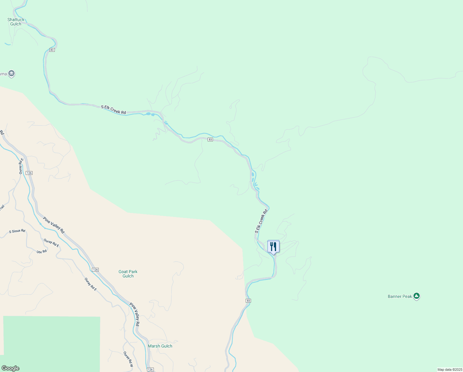 map of restaurants, bars, coffee shops, grocery stores, and more near 15535 South Elk Creek Road in Pine