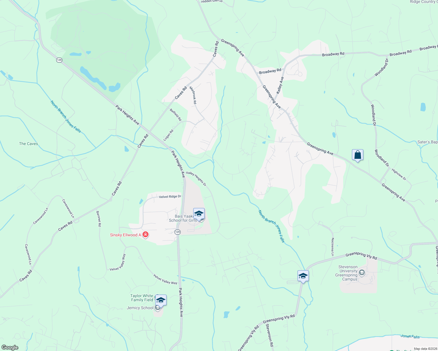 map of restaurants, bars, coffee shops, grocery stores, and more near 2317 Shaded Brook Drive in Owings Mills