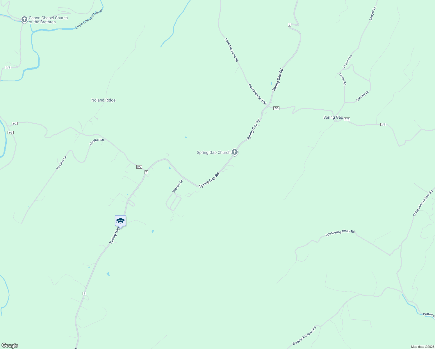 map of restaurants, bars, coffee shops, grocery stores, and more near Spring Gap Road in Slanesville