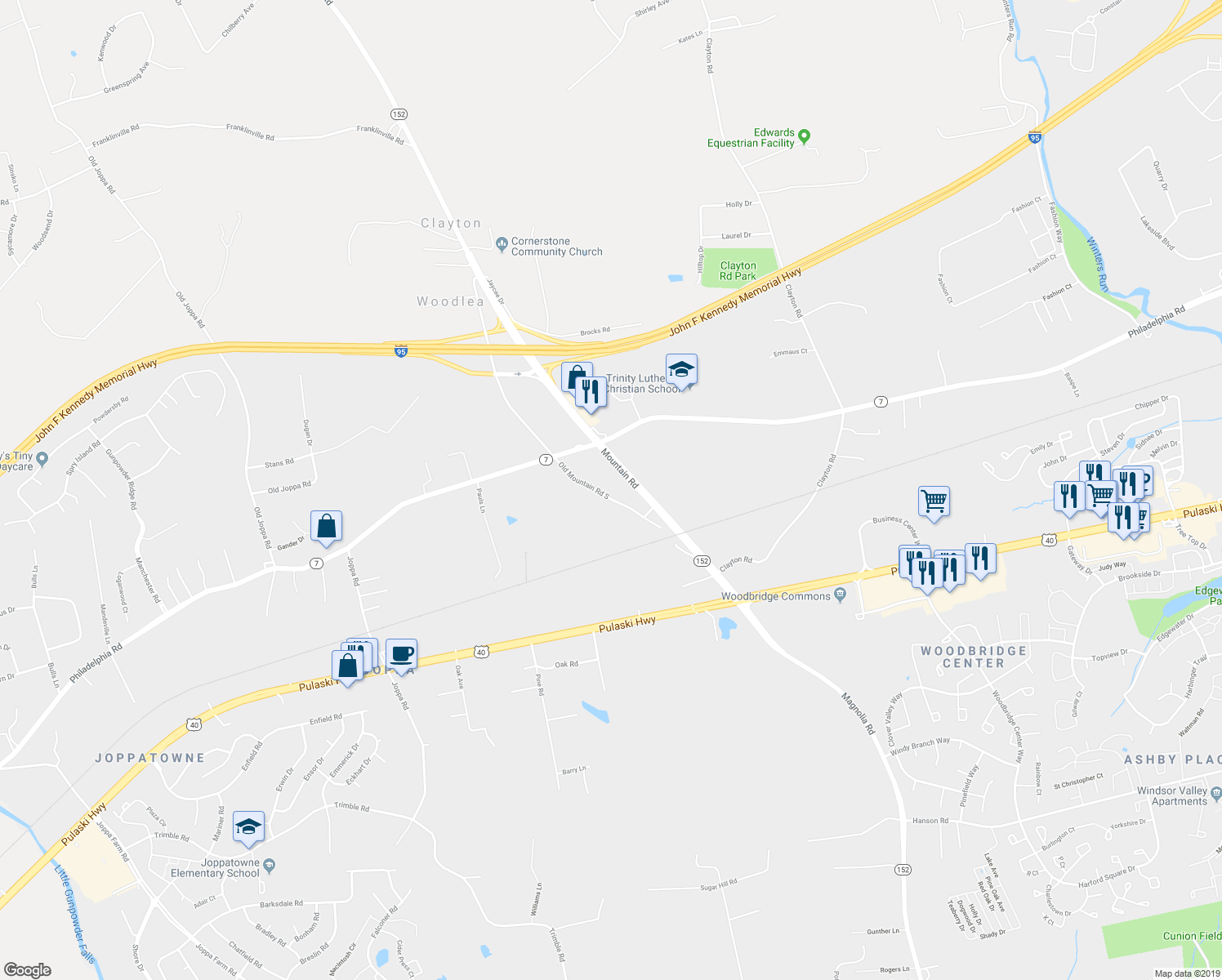 map of restaurants, bars, coffee shops, grocery stores, and more near 1213 Old Mountain Road South in Harford County