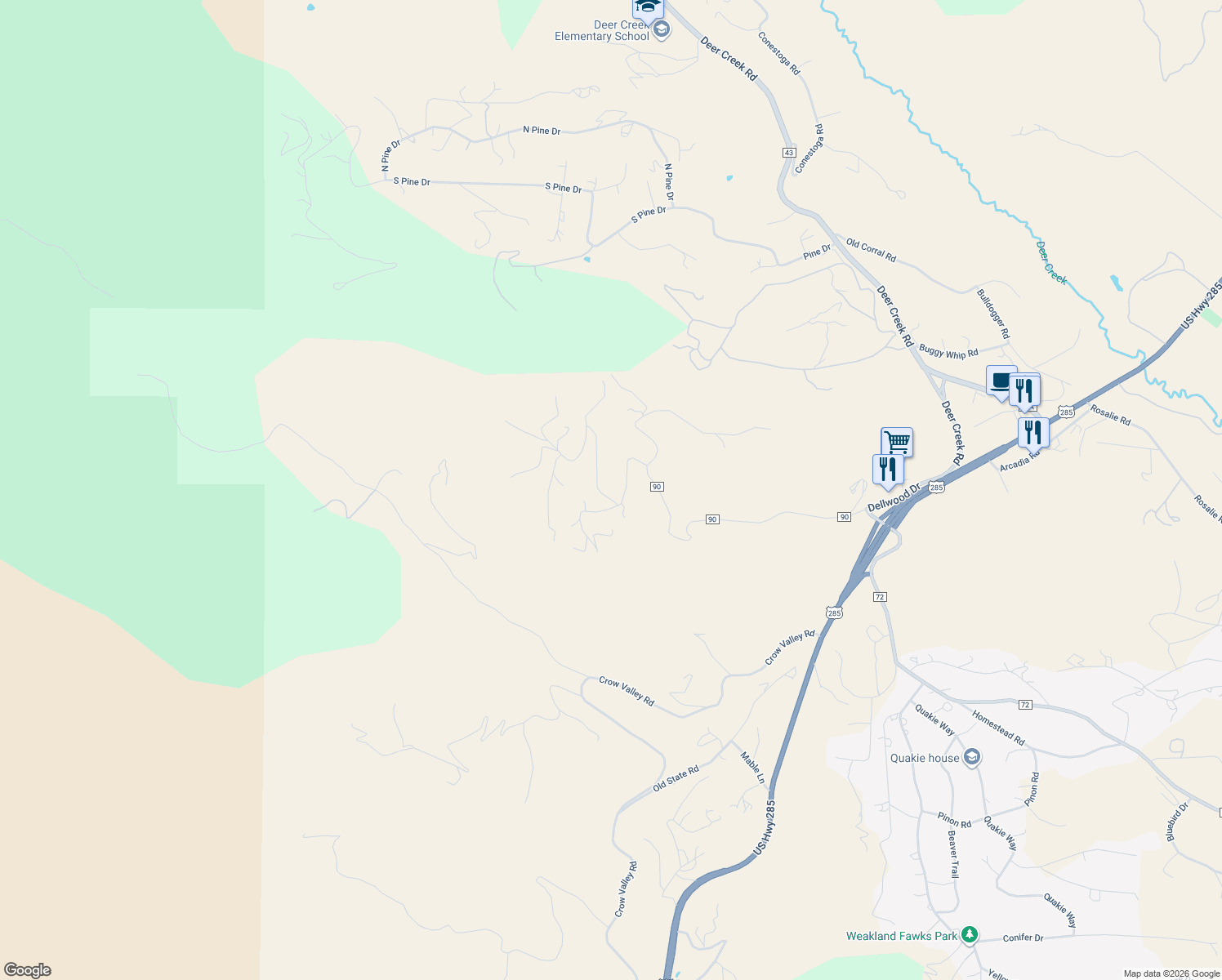 map of restaurants, bars, coffee shops, grocery stores, and more near 38 Deerhaven Drive in Bailey