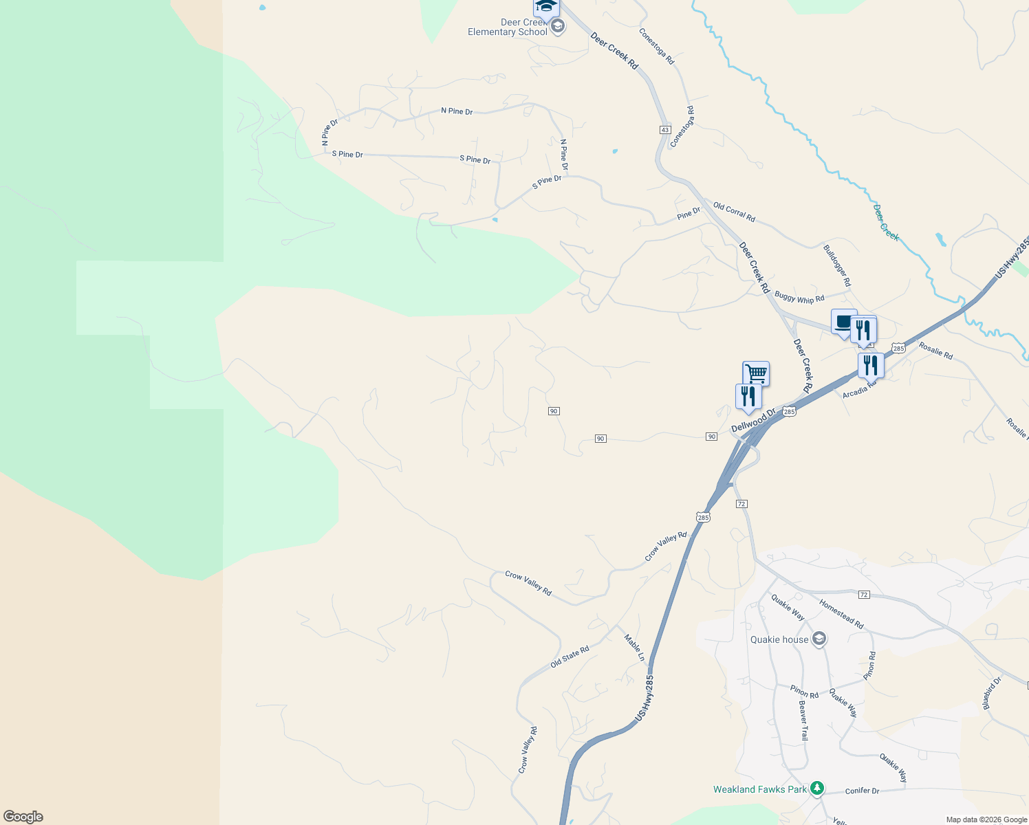map of restaurants, bars, coffee shops, grocery stores, and more near 38 Deerhaven Drive in Bailey