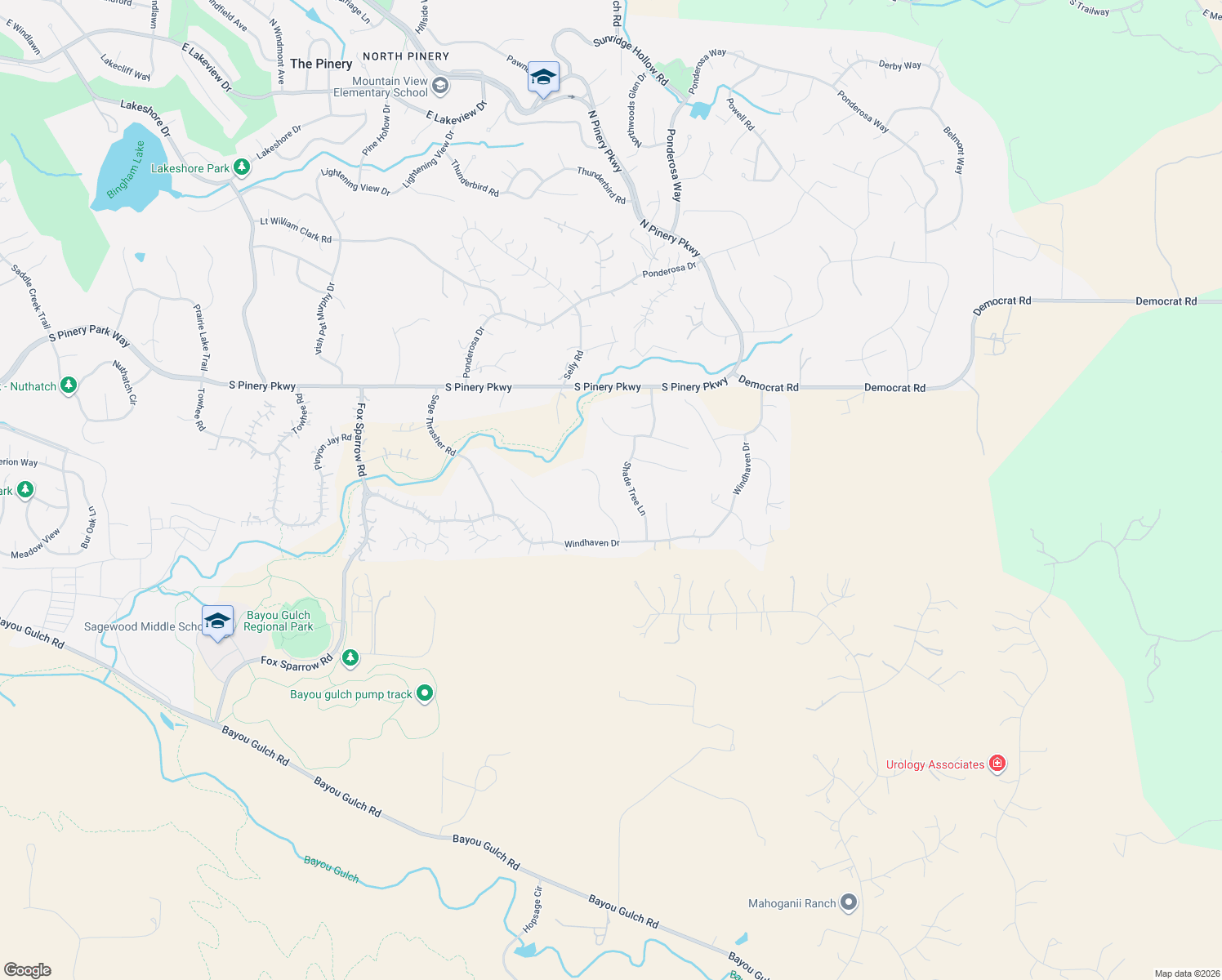 map of restaurants, bars, coffee shops, grocery stores, and more near 5204 Serene View Way in Parker
