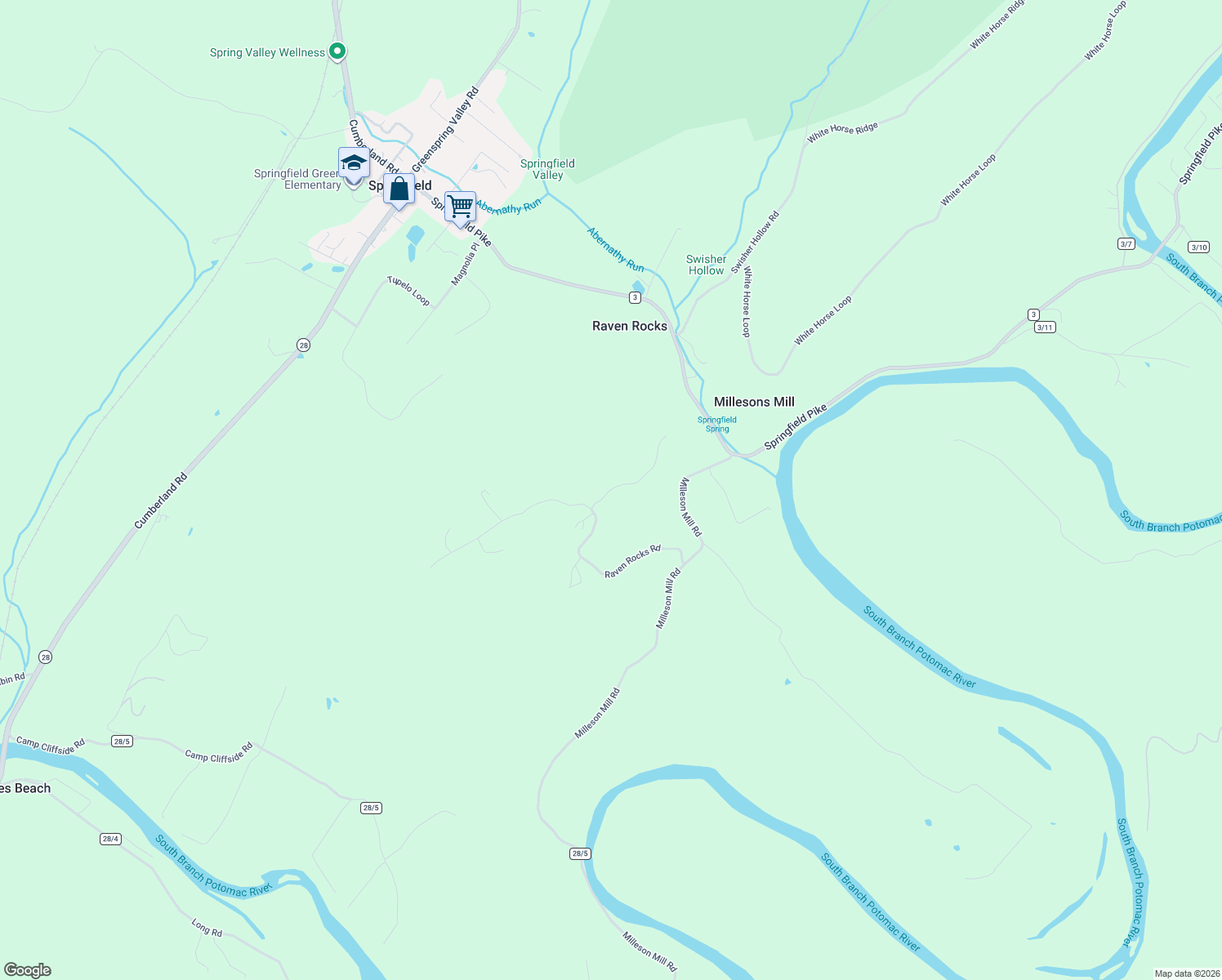 map of restaurants, bars, coffee shops, grocery stores, and more near 224 Fawn Drive in Springfield