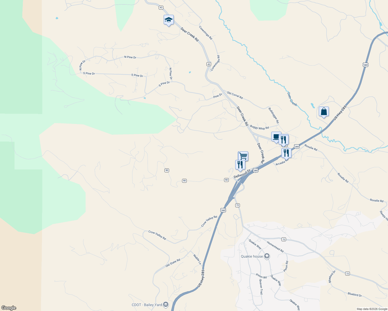 map of restaurants, bars, coffee shops, grocery stores, and more near 1440 Dellwood Drive in Bailey