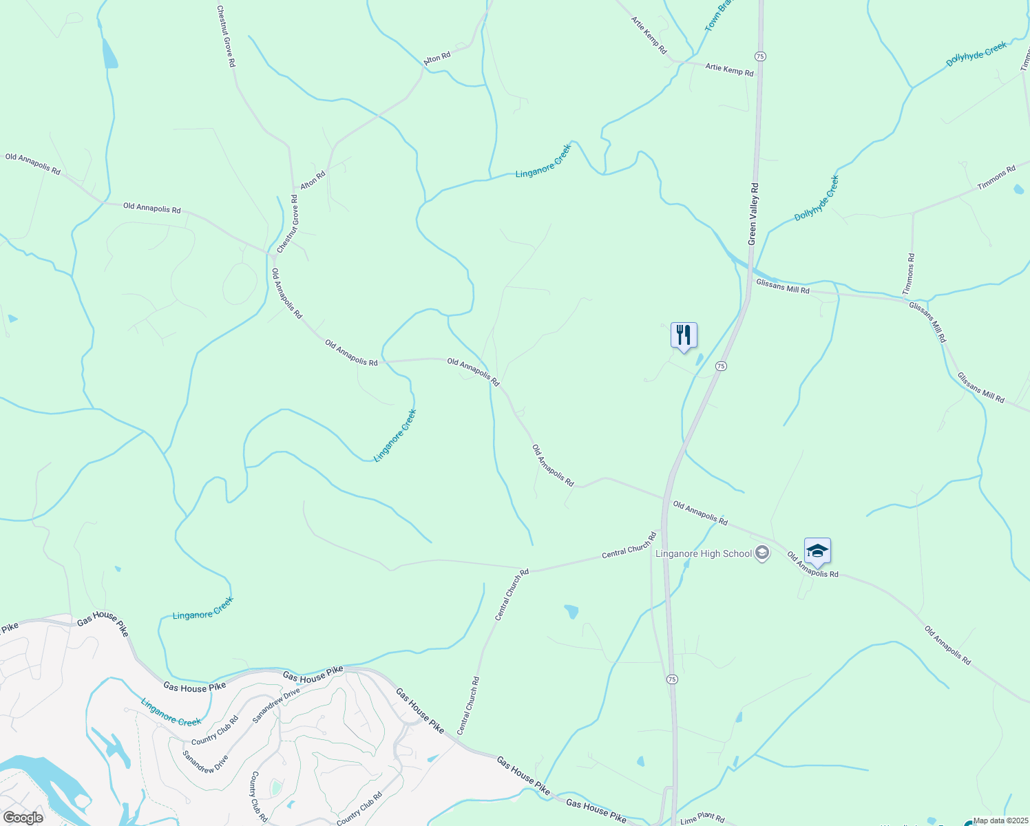 map of restaurants, bars, coffee shops, grocery stores, and more near 11637 Old Annapolis Rd in Frederick