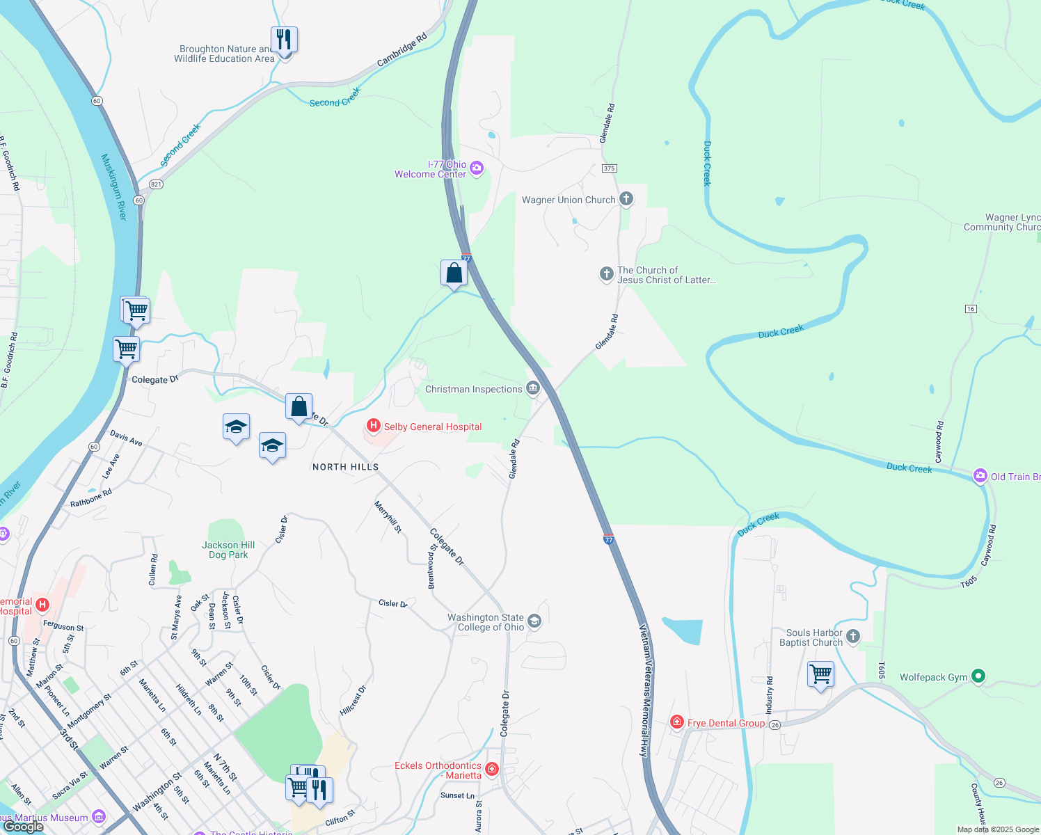 map of restaurants, bars, coffee shops, grocery stores, and more near 1317 Glendale Road in Marietta