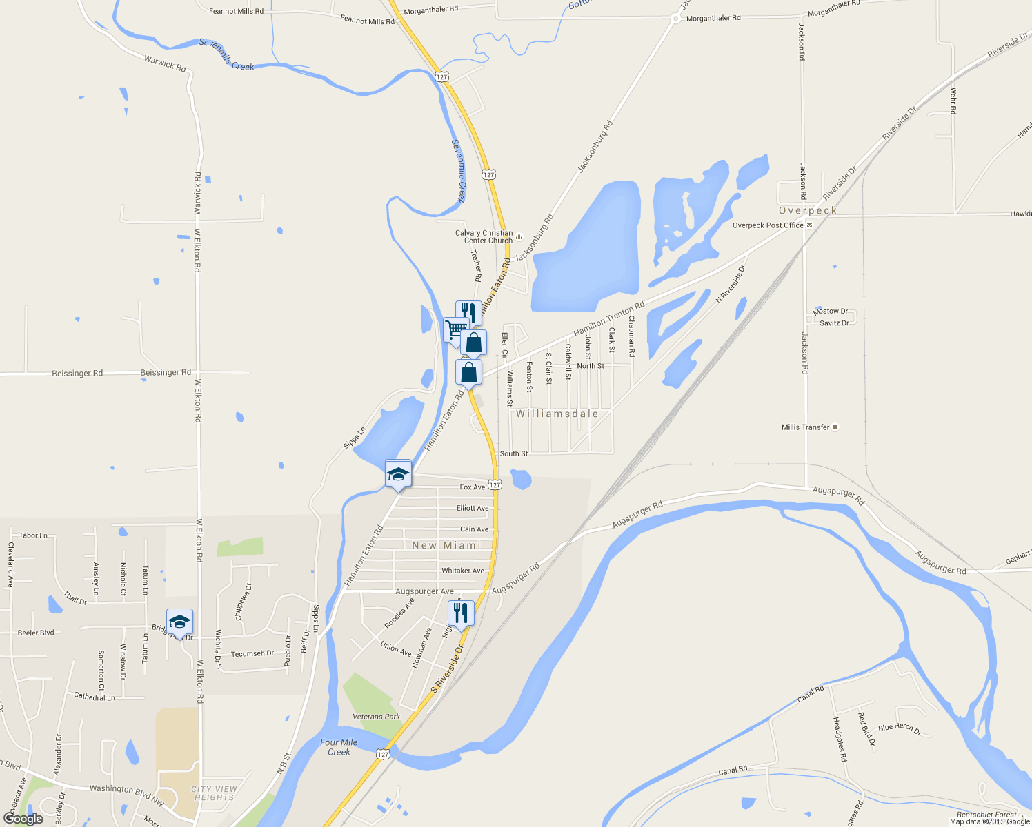 map of restaurants, bars, coffee shops, grocery stores, and more near 1980 Williams Street in Hamilton