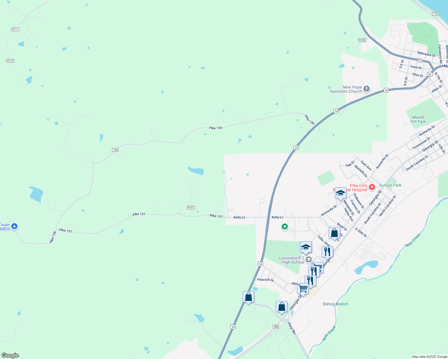 map of restaurants, bars, coffee shops, grocery stores, and more near Lynns Court in Louisiana