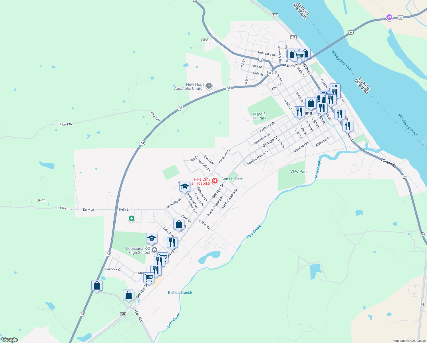 map of restaurants, bars, coffee shops, grocery stores, and more near 2215 Kentucky St in Louisiana