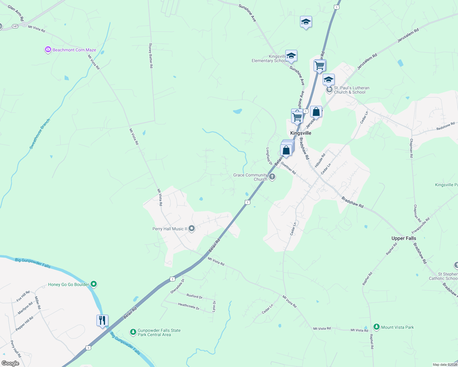 map of restaurants, bars, coffee shops, grocery stores, and more near 10 Longbottom Court in Kingsville