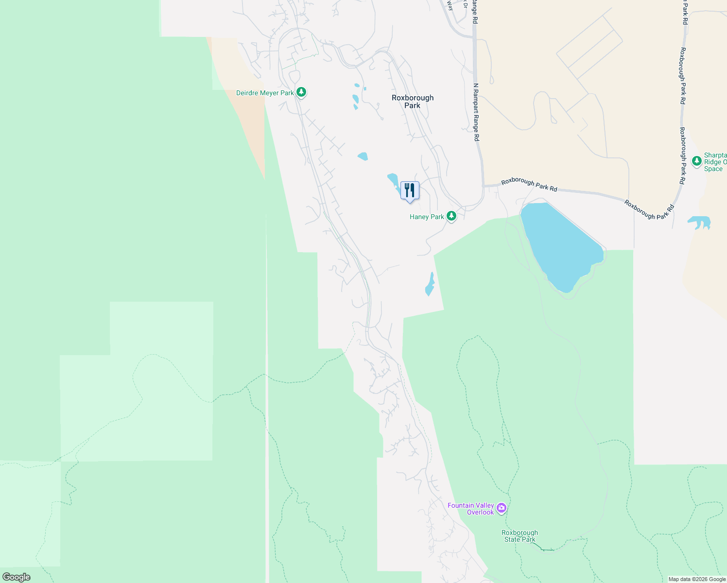 map of restaurants, bars, coffee shops, grocery stores, and more near 10551 Harebell Run in Littleton