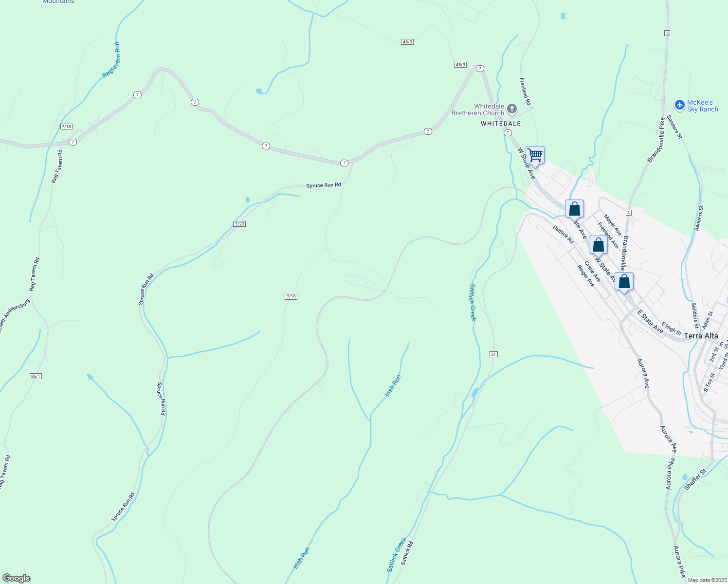 map of restaurants, bars, coffee shops, grocery stores, and more near 754 Burns Lane in Terra Alta