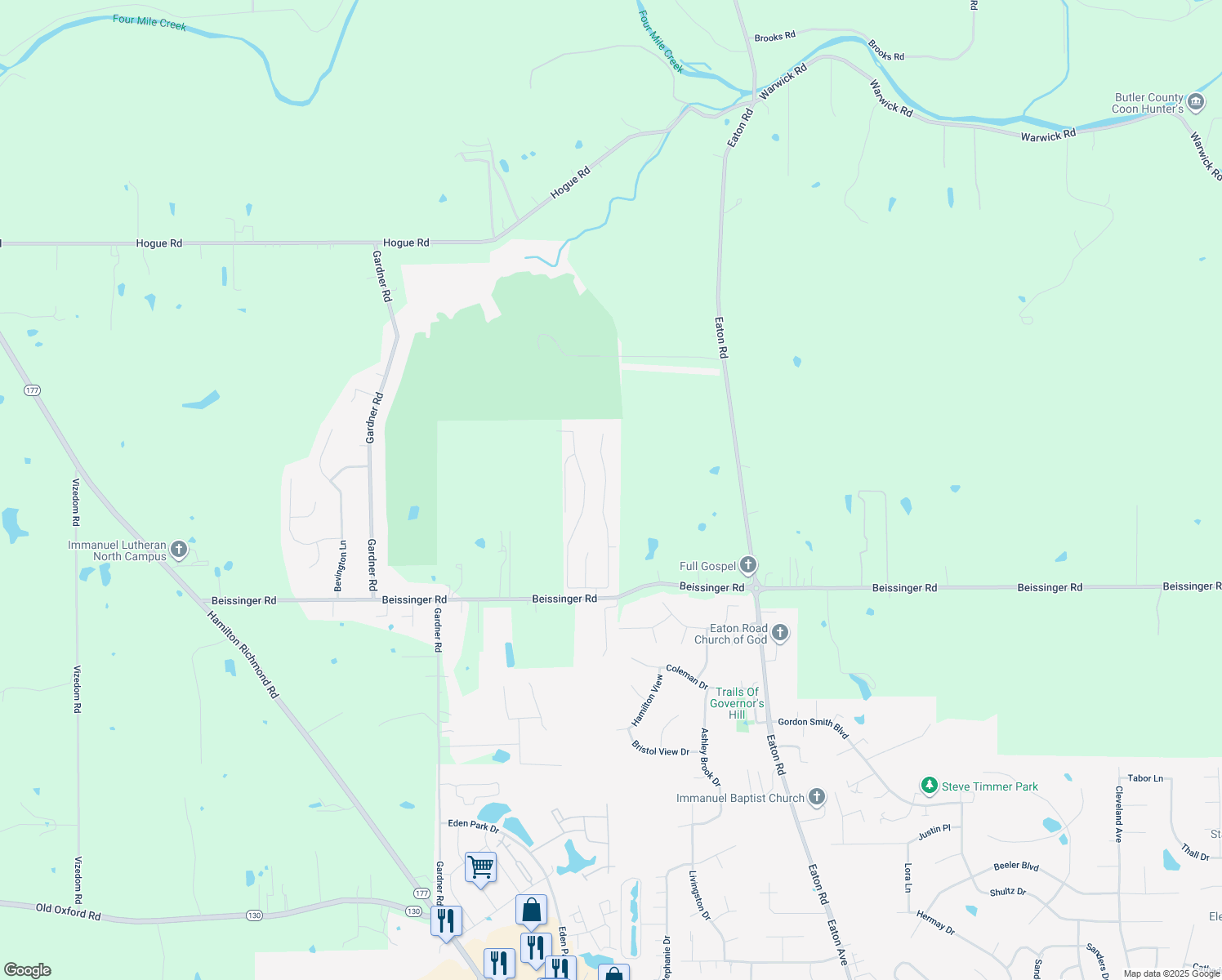 map of restaurants, bars, coffee shops, grocery stores, and more near 2272 Castle Pines Court in Hamilton