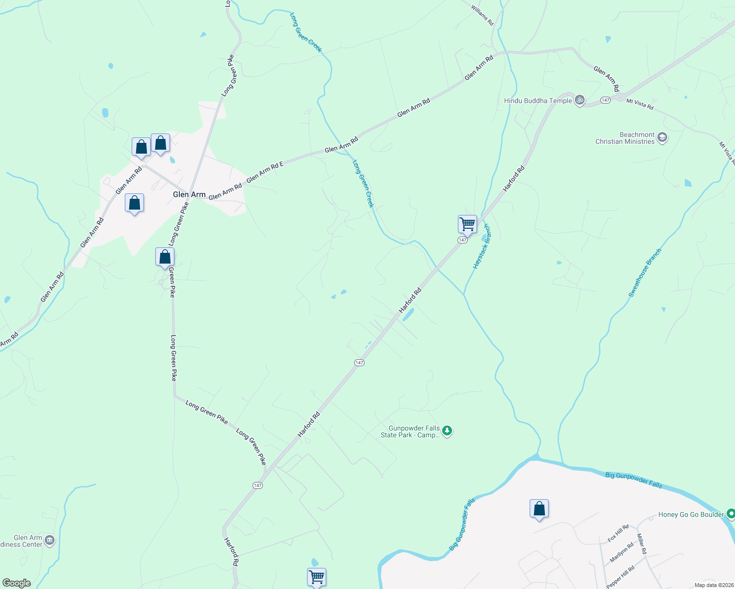 map of restaurants, bars, coffee shops, grocery stores, and more near 11758 Harford Road in Glen Arm