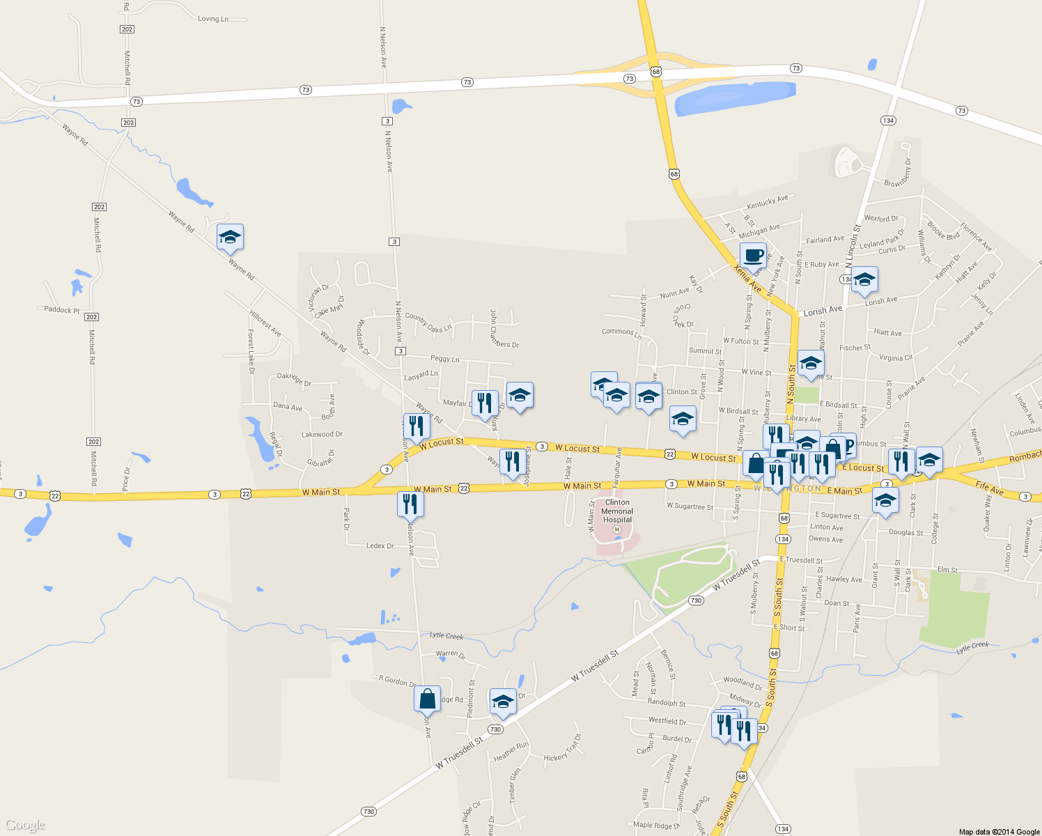 map of restaurants, bars, coffee shops, grocery stores, and more near 909 West Locust Street in Wilmington