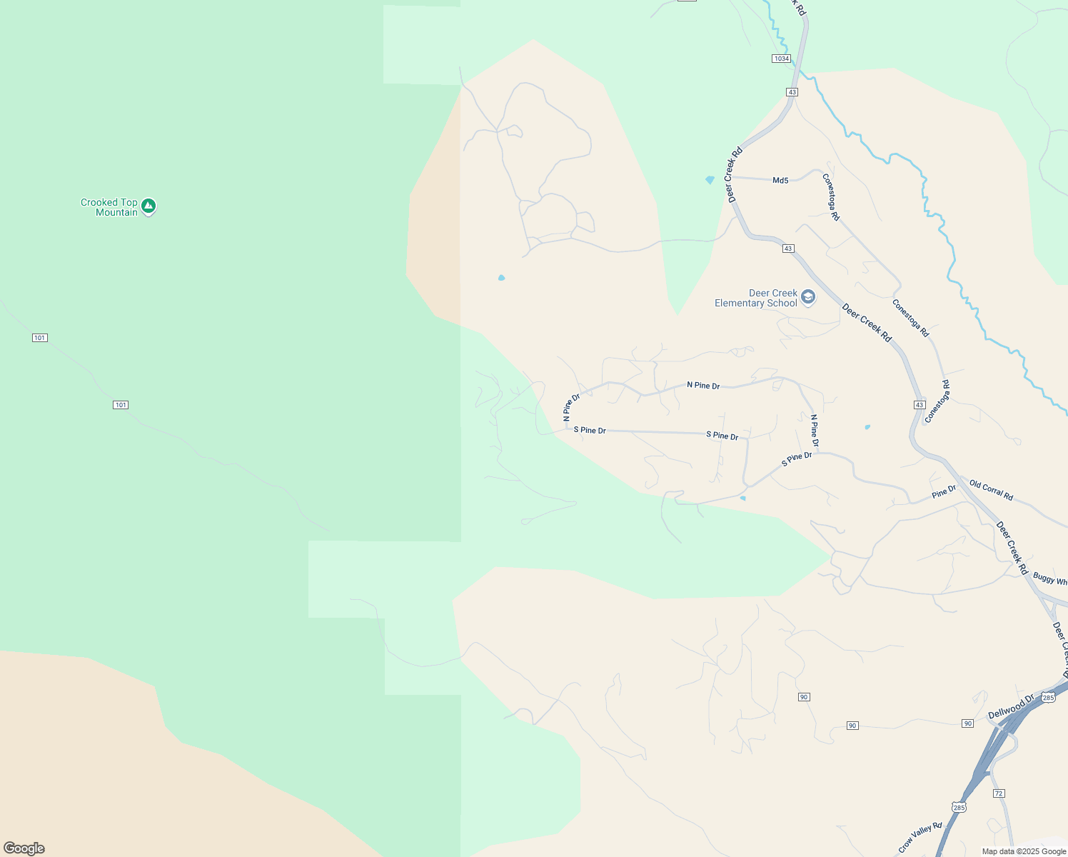 map of restaurants, bars, coffee shops, grocery stores, and more near 1077 South Pine Drive in Bailey