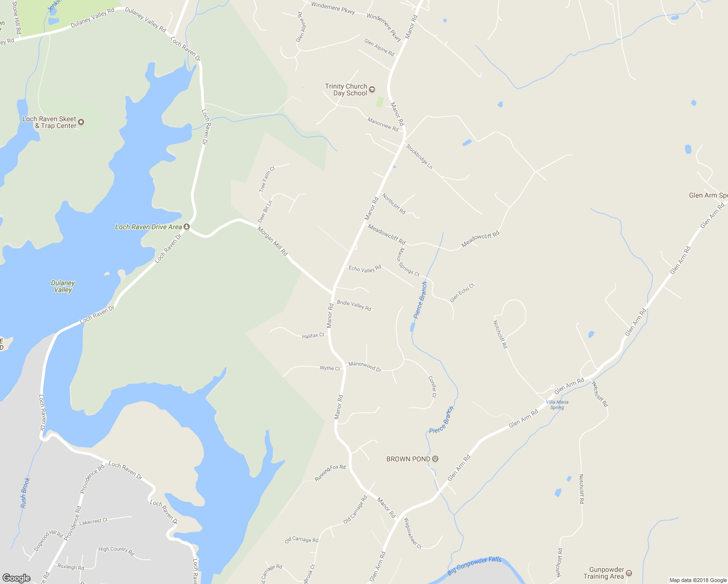 map of restaurants, bars, coffee shops, grocery stores, and more near 11905 Manor Road in Glen Arm