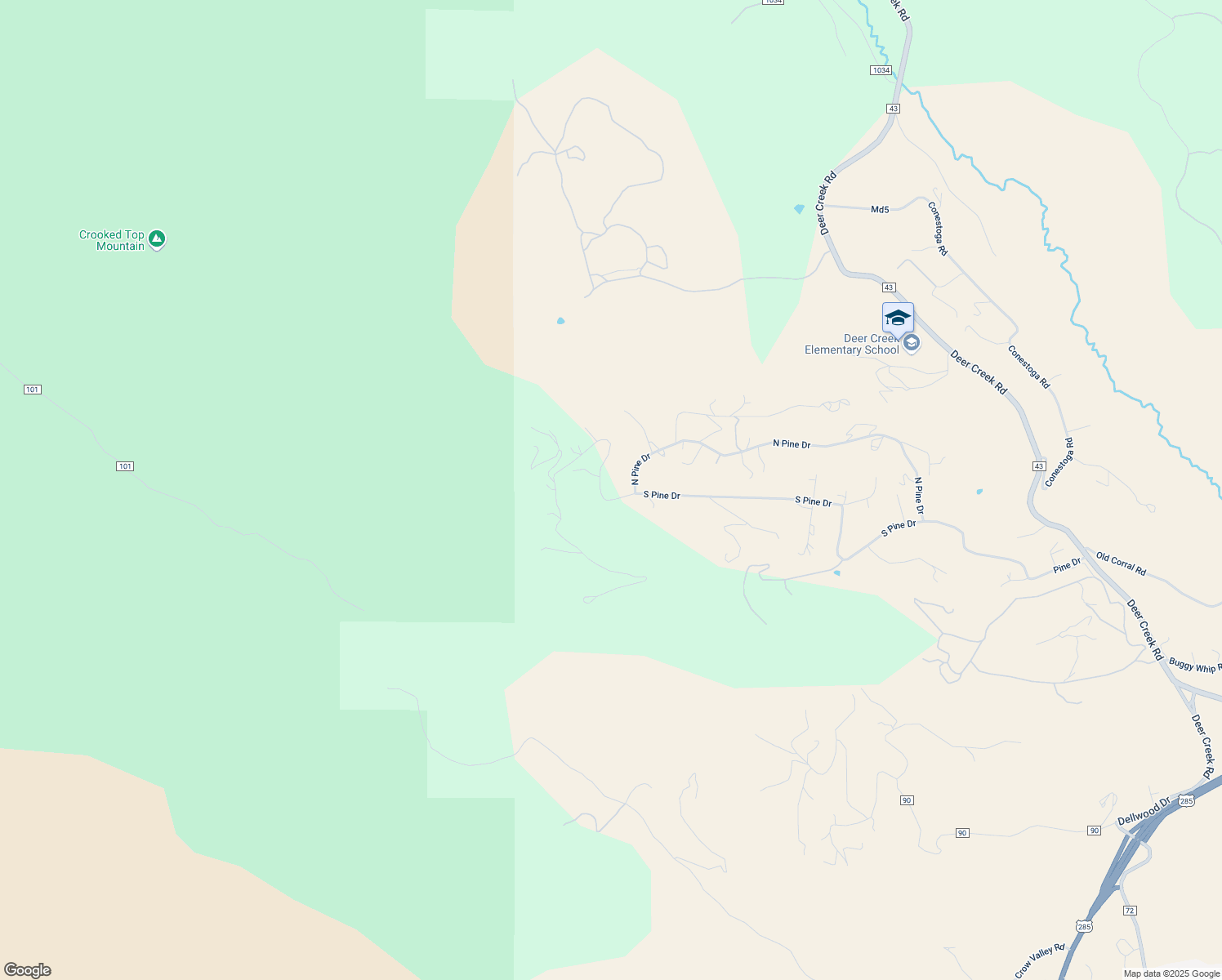 map of restaurants, bars, coffee shops, grocery stores, and more near 1077 South Pine Drive in Bailey