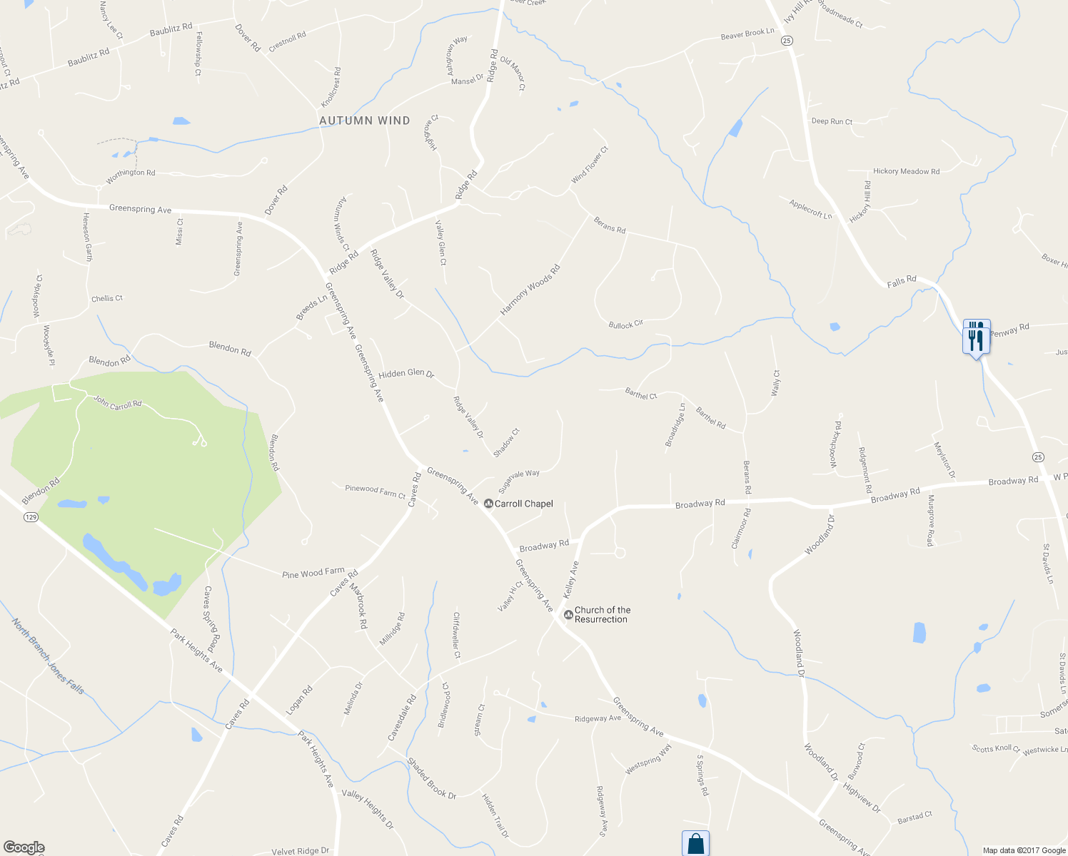 map of restaurants, bars, coffee shops, grocery stores, and more near 9 Shadow Ct in Owings Mills