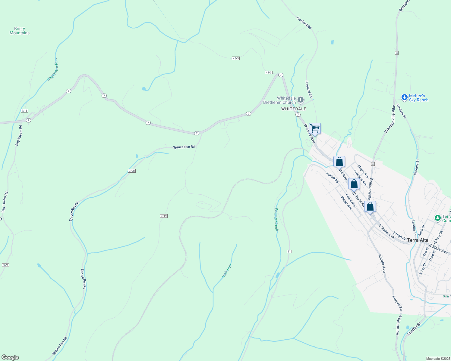 map of restaurants, bars, coffee shops, grocery stores, and more near 754 Burns Lane in Terra Alta