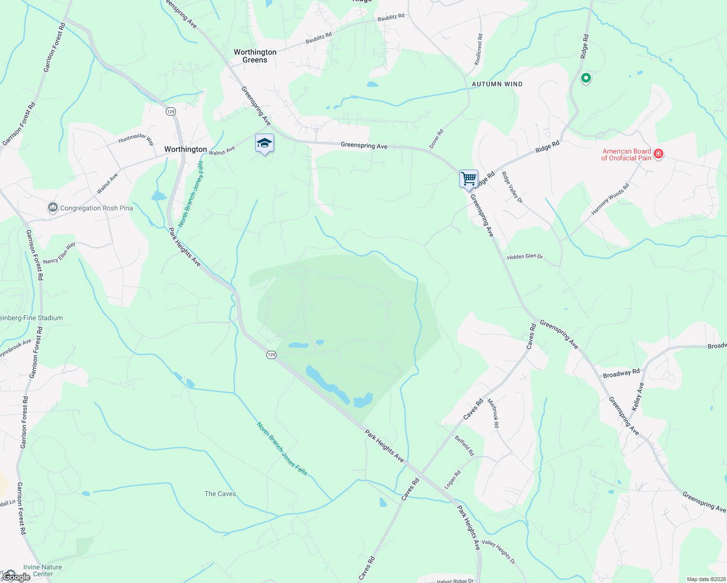 map of restaurants, bars, coffee shops, grocery stores, and more near 11315 John Carroll Road in Owings Mills