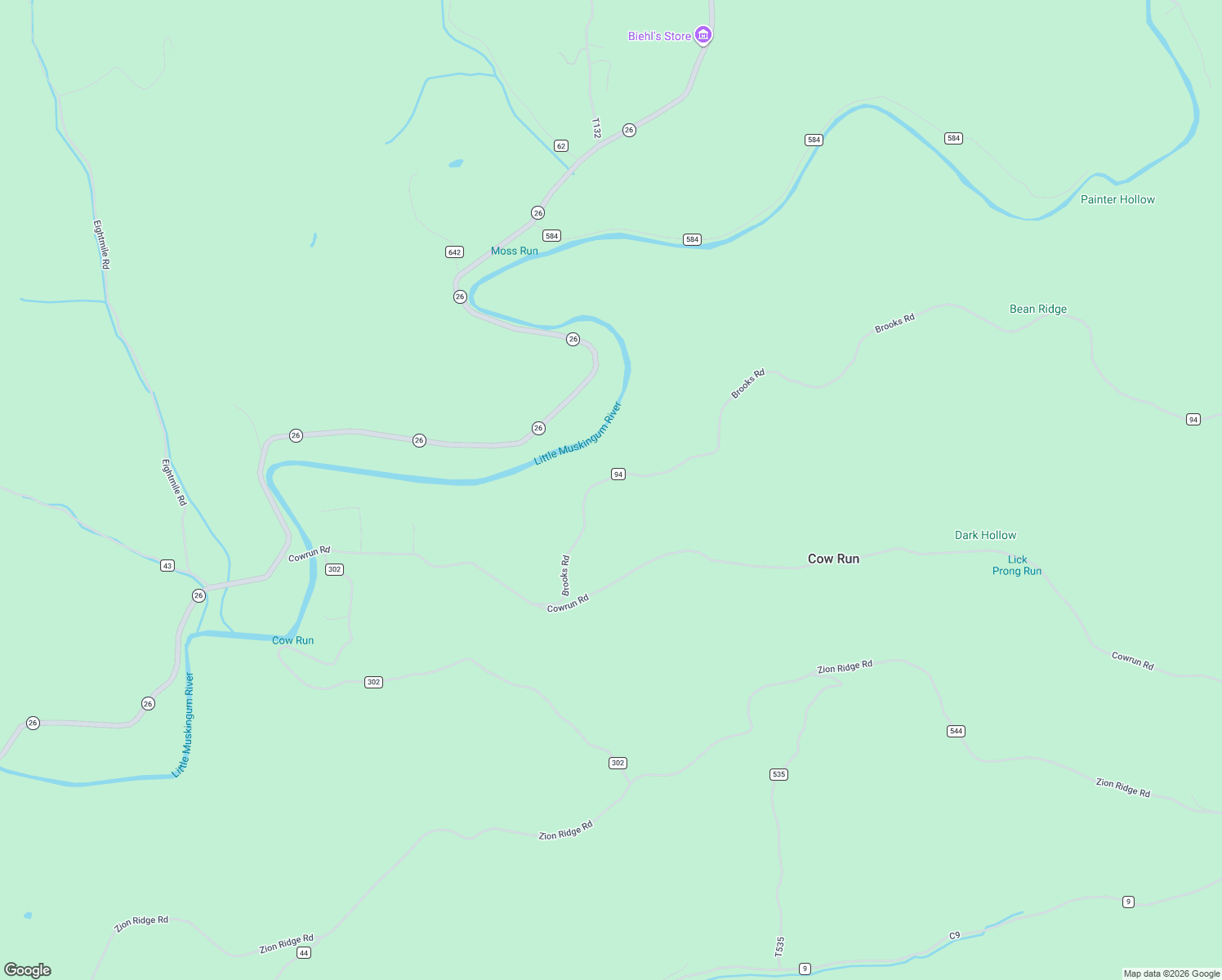 map of restaurants, bars, coffee shops, grocery stores, and more near in Cow Run