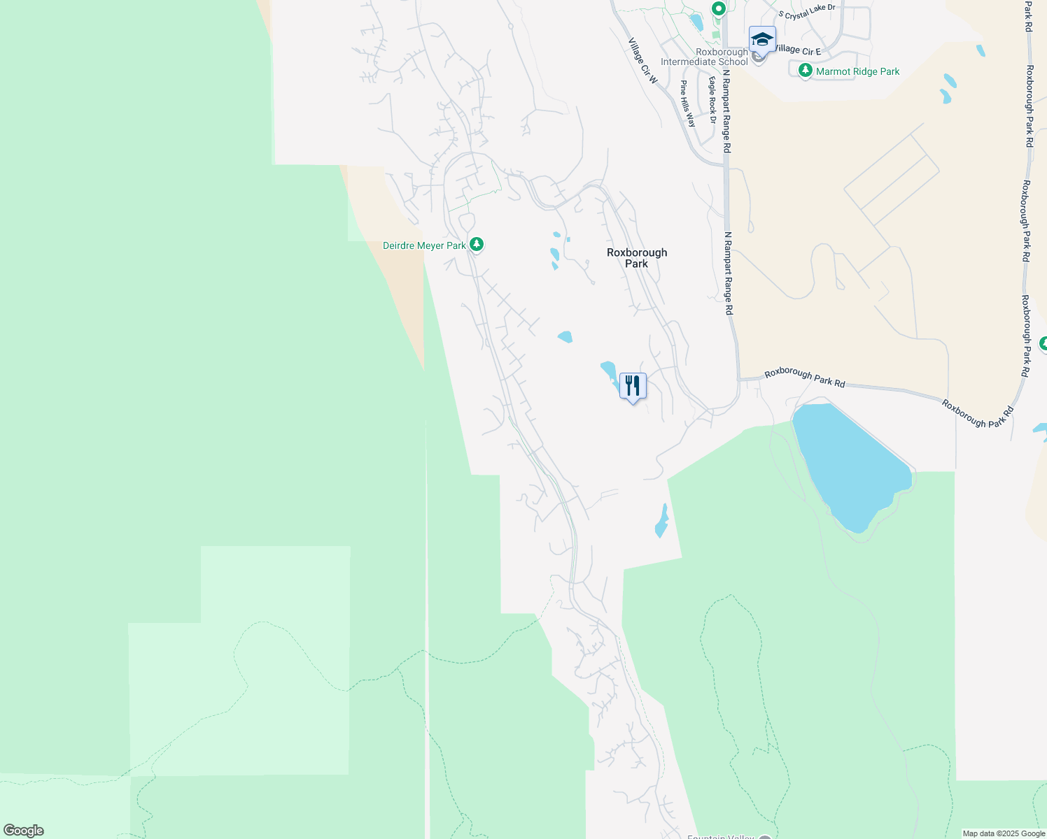 map of restaurants, bars, coffee shops, grocery stores, and more near 6151 Rain Dance Trail in Littleton
