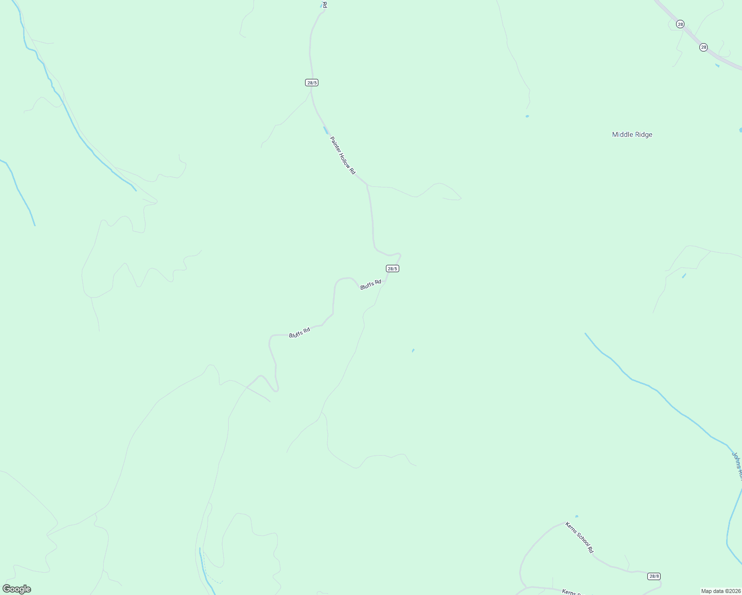 map of restaurants, bars, coffee shops, grocery stores, and more near Bluffs Road in Fort Ashby