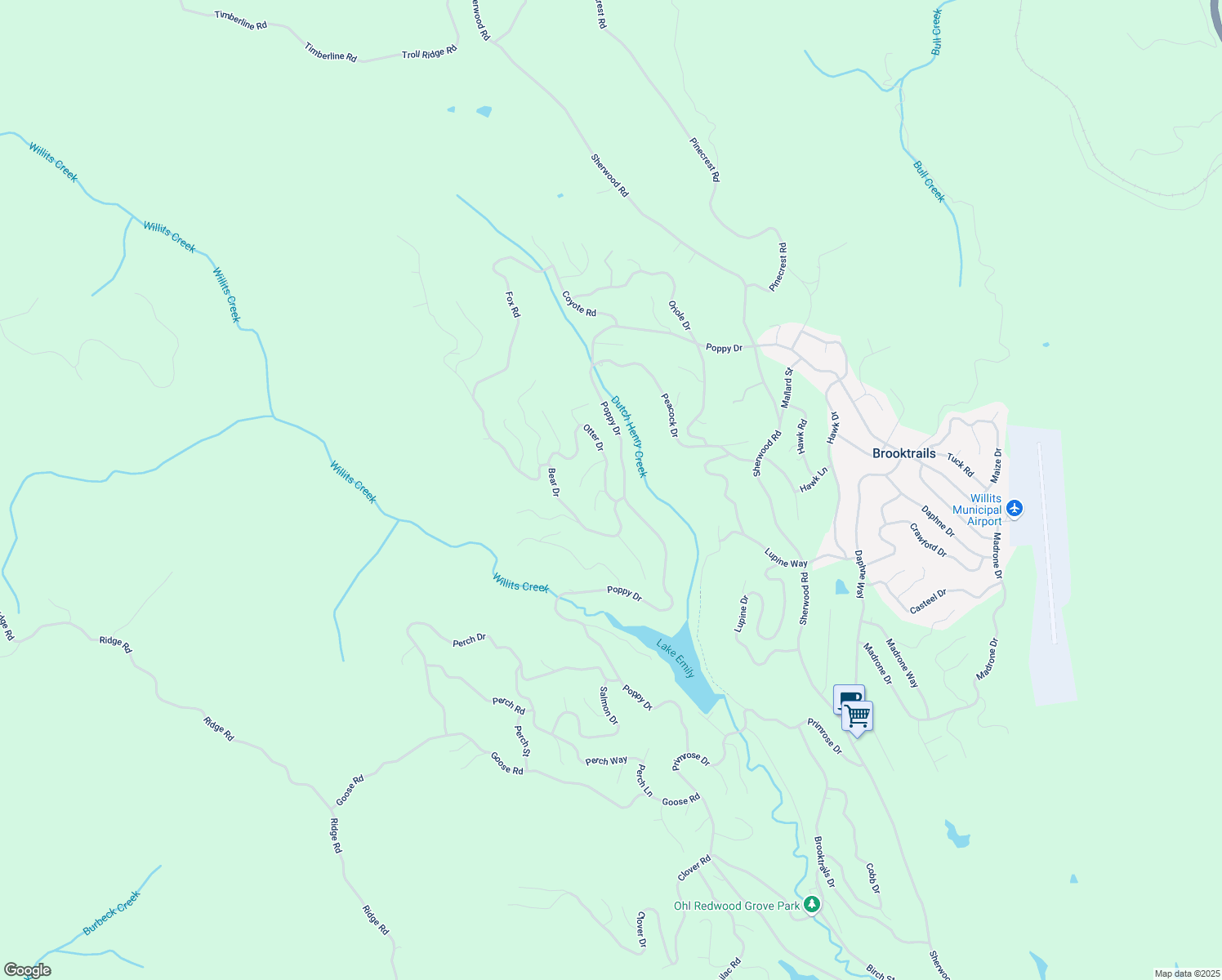 map of restaurants, bars, coffee shops, grocery stores, and more near 26580 Poppy Drive in Willits