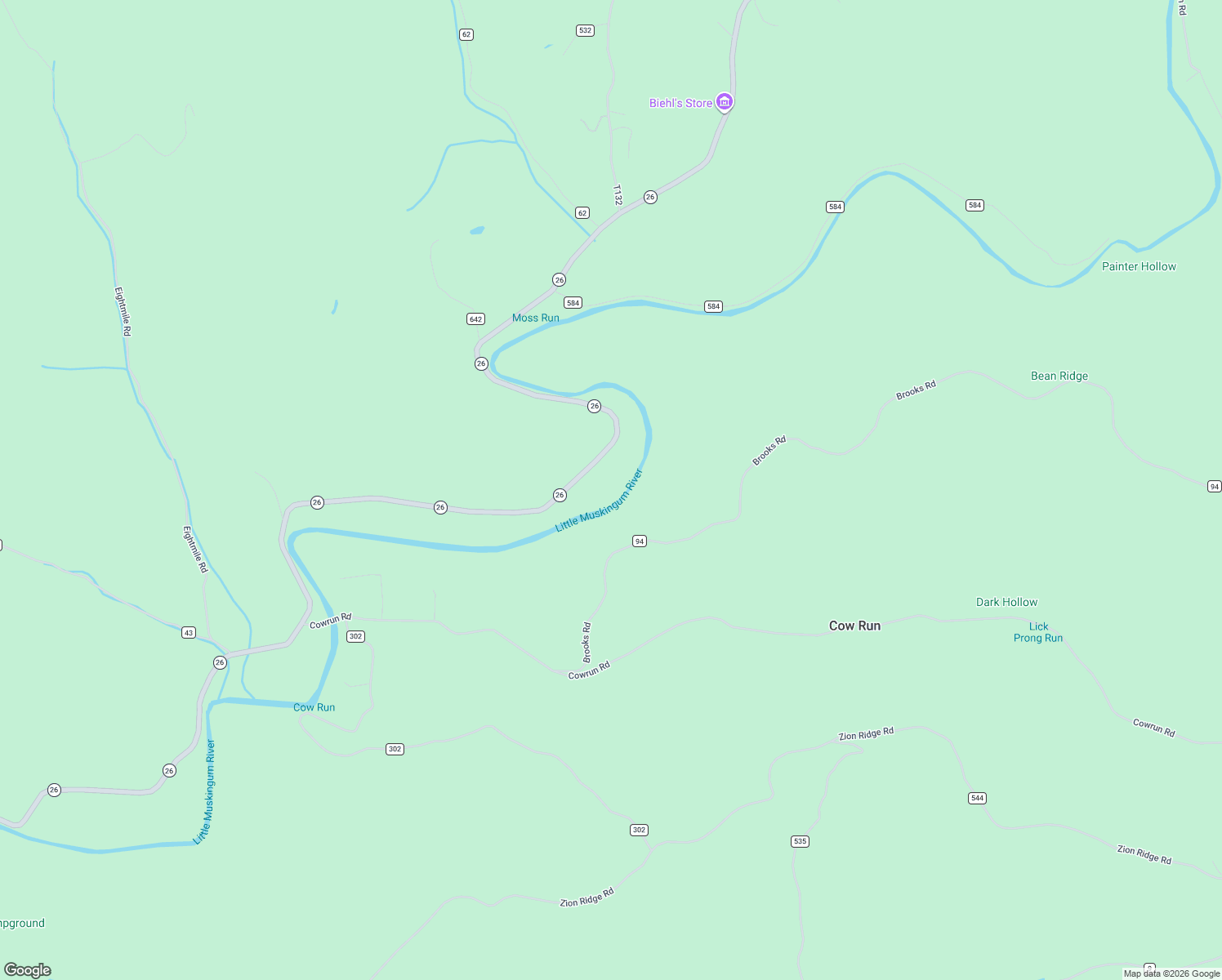 map of restaurants, bars, coffee shops, grocery stores, and more near in Cow Run